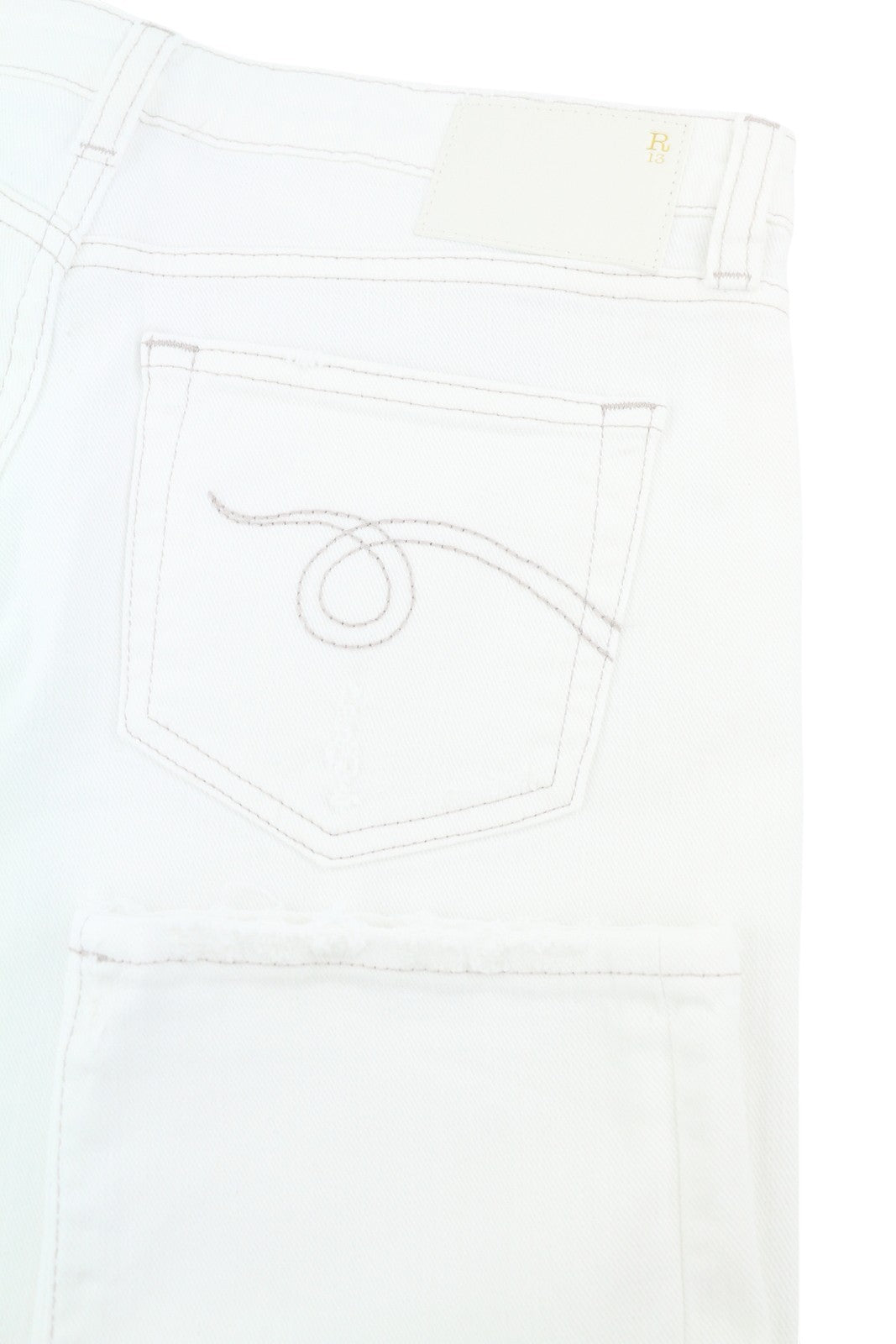 R13 berniukiški tiesūs moteriški džinsai 25 Bale balti trumpi, užtrauktuku iki kulkšnies PS25 RRP499