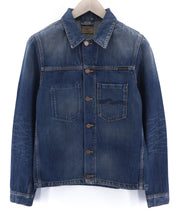 NUDIE JEANS Ronny Worn Authentic Men's XS Faded Polo Denim Trucker Jacket