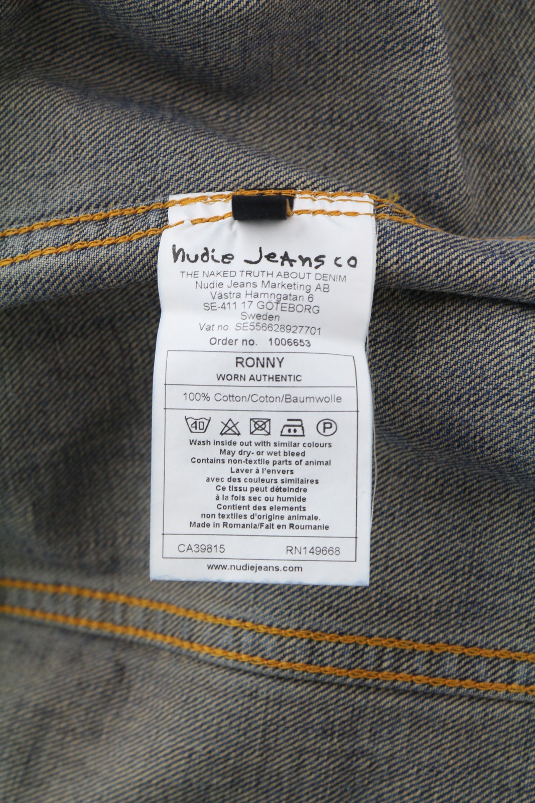 NUDIE JEANS Ronny Worn Authentic Men's XS Faded Polo Denim Trucker Jacket