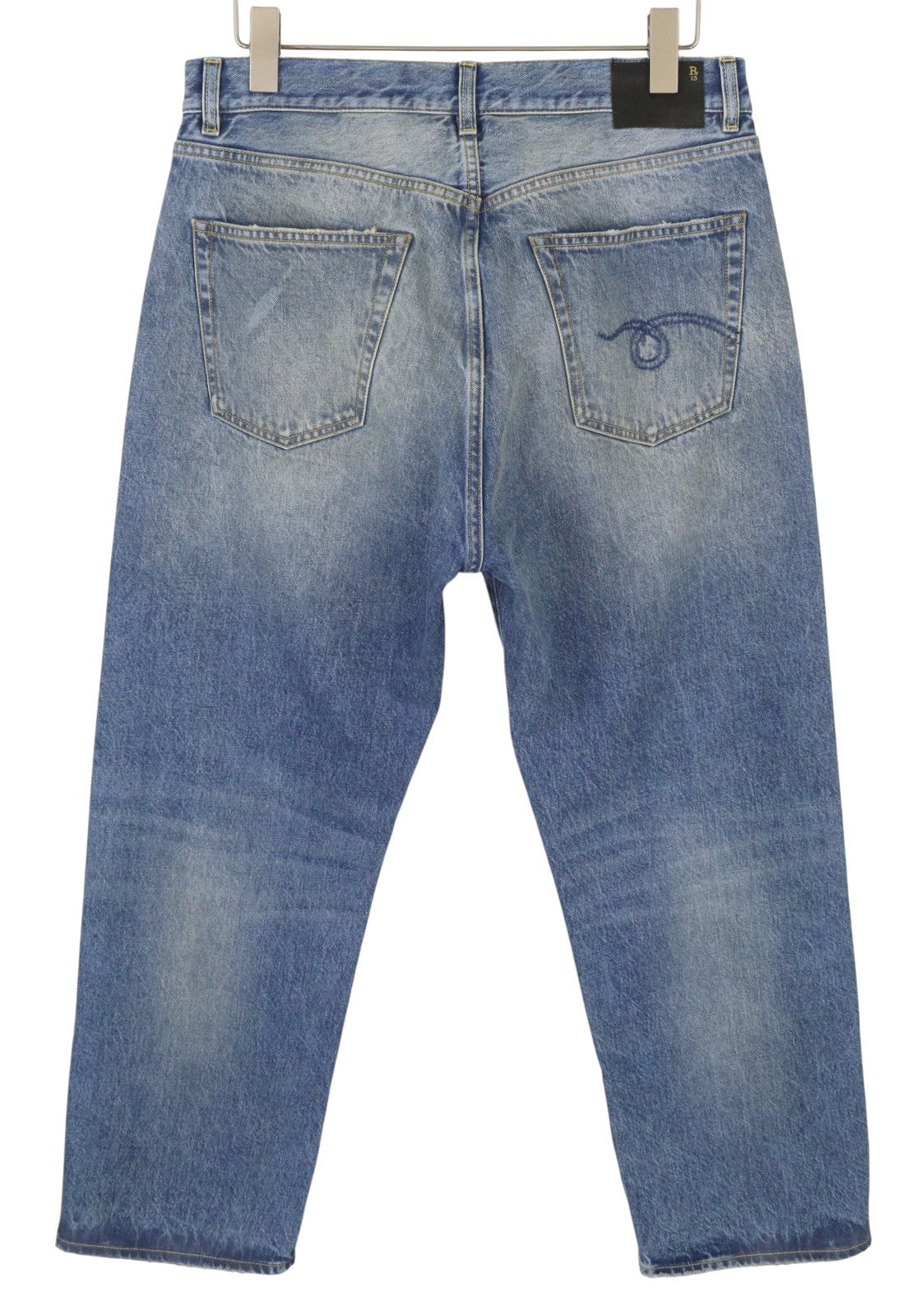 R13 Cuffed X-BF moteriški džinsai su rankogaliais, 29 Jasper Straight Fit, ūsai, išblukusi mėlyna, PF25 