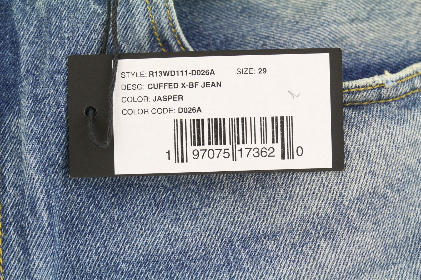 R13 Cuffed X-BF Women Jeans 29 Jasper Straight Fit Whiskers Faded Blue PF25