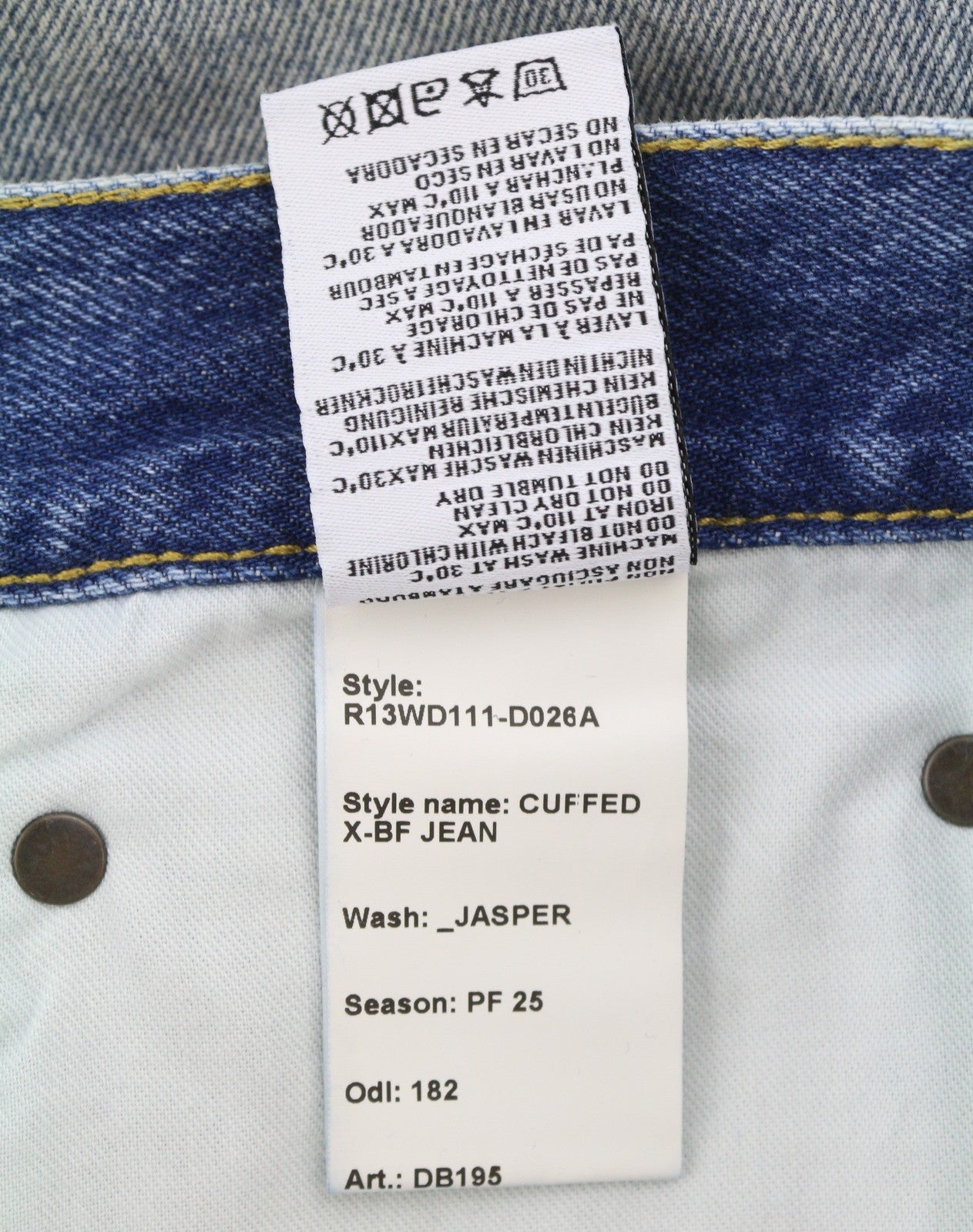 R13 Cuffed X-BF Women Jeans 29 Jasper Straight Fit Whiskers Faded Blue PF25