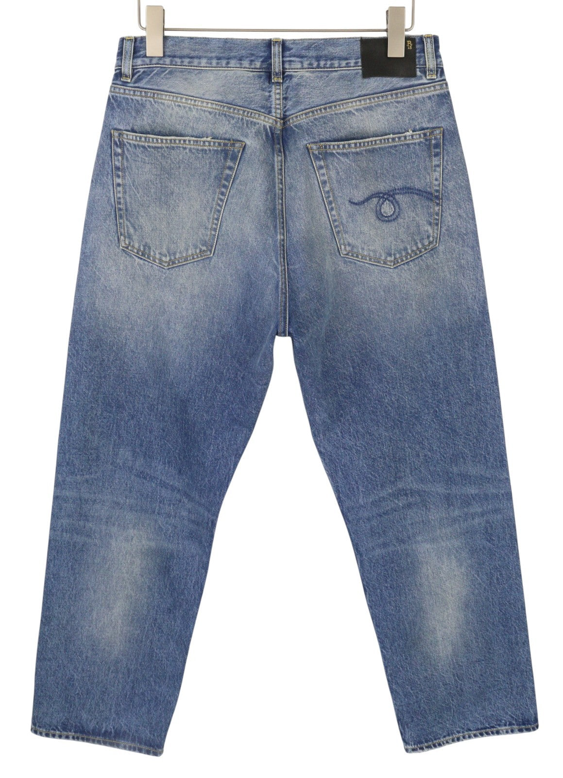 R13 Cuffed X-BF moteriški džinsai su rankogaliais, 28 Jasper Straight Fit, ūsai, išblukusi mėlyna, PF25 