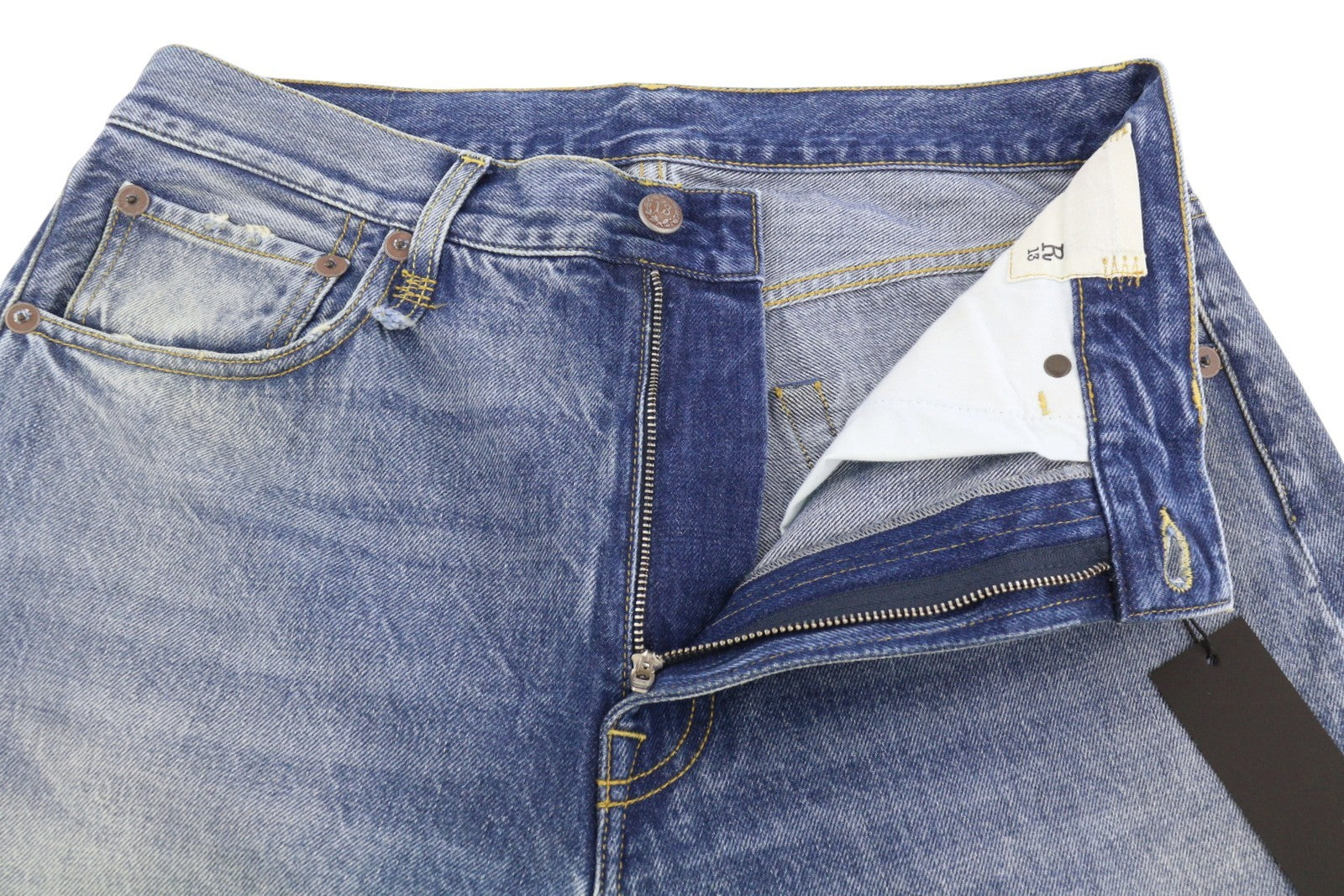 R13 Cuffed X-BF Women Jeans 28 Jasper Straight Fit Whiskers Faded Blue PF25