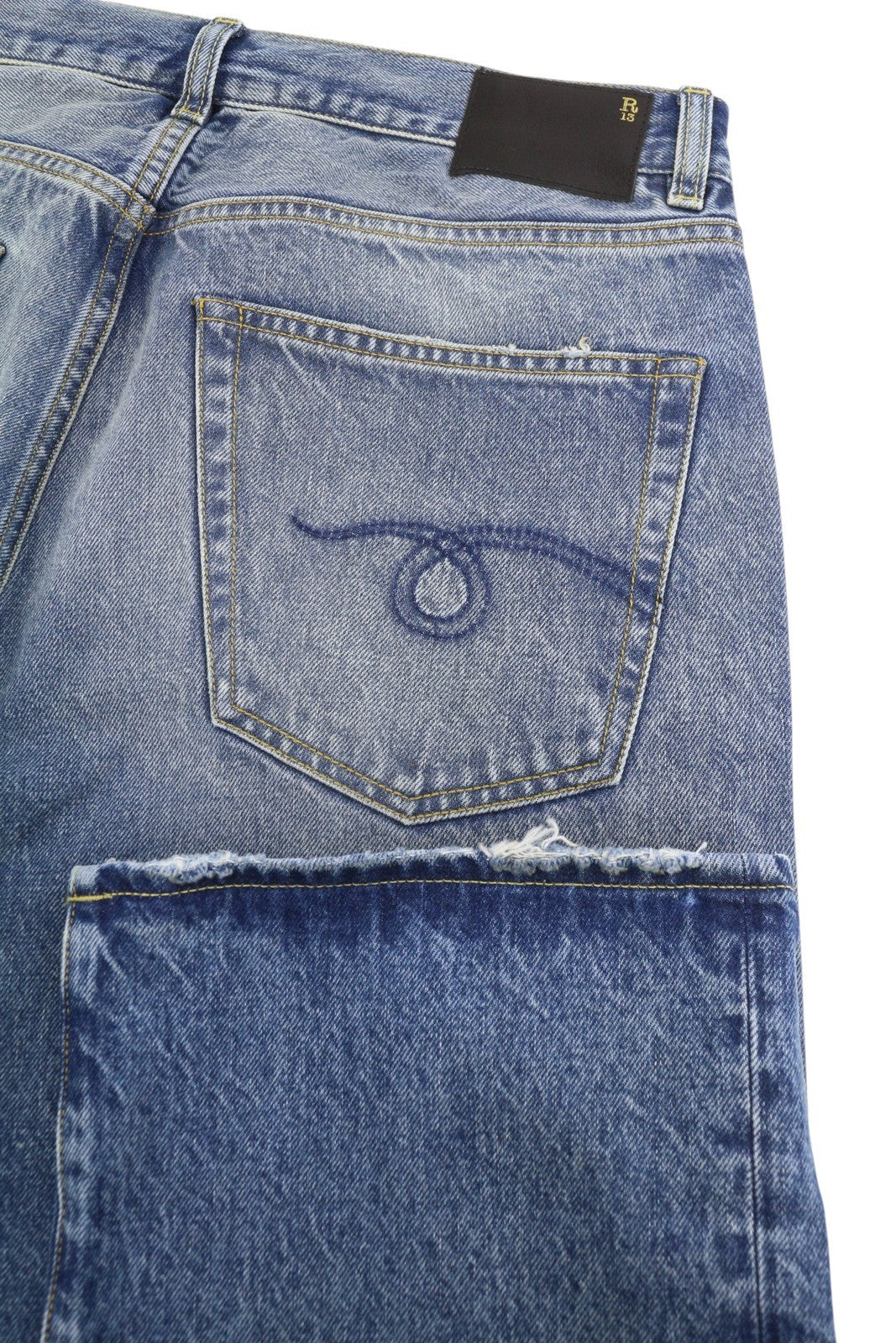 R13 Cuffed X-BF Women Jeans 28 Jasper Straight Fit Whiskers Faded Blue PF25