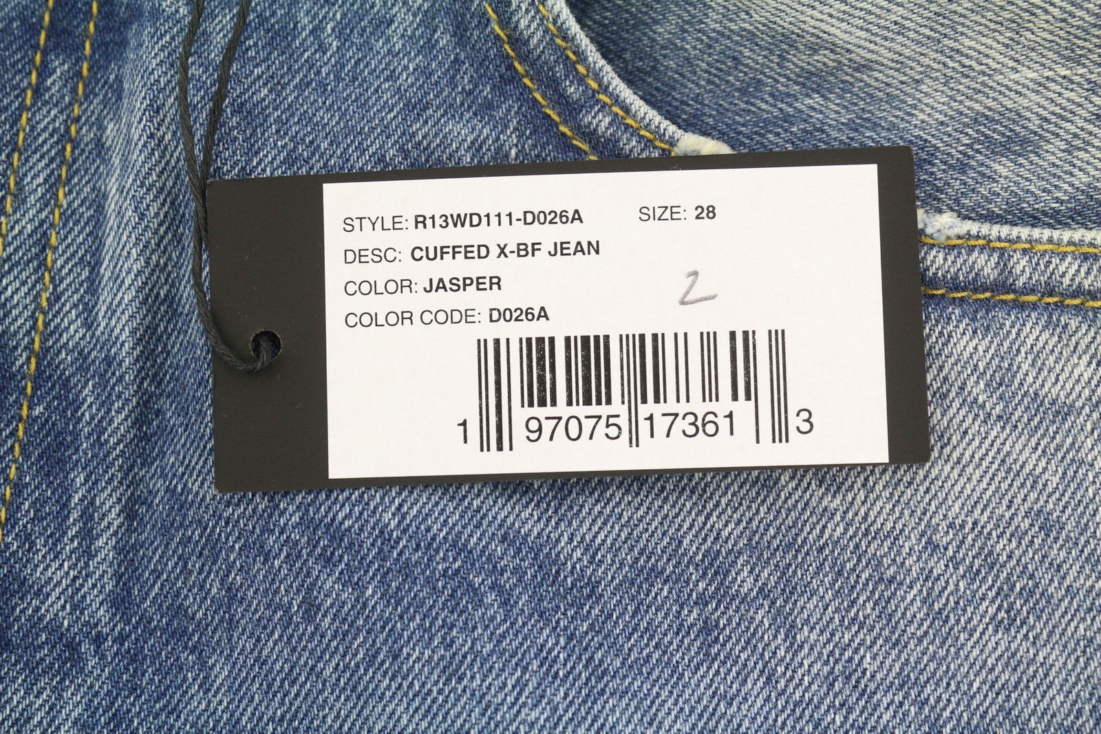 R13 Cuffed X-BF Women Jeans 28 Jasper Straight Fit Whiskers Faded Blue PF25