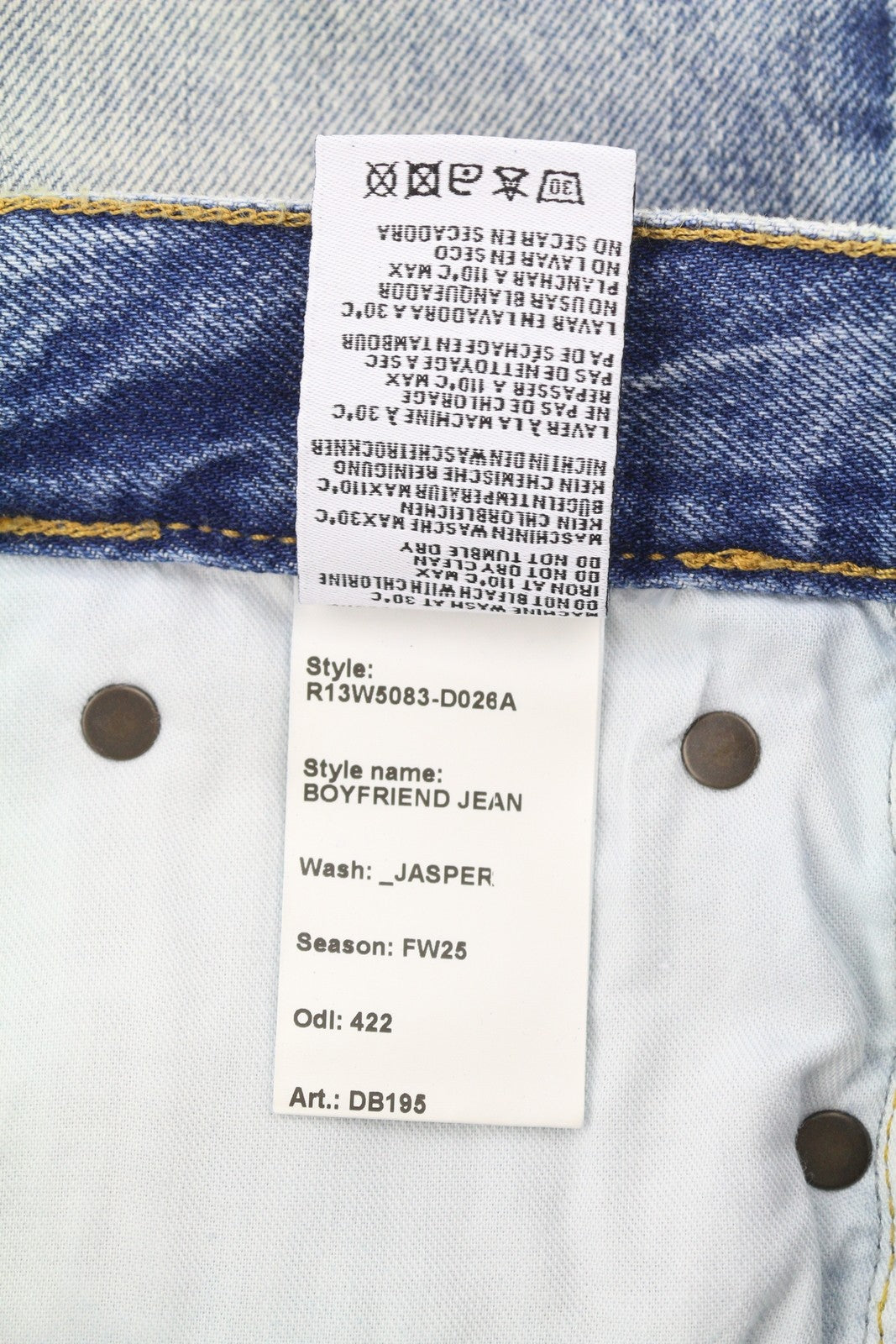 R13 Boyfriend moteriški džinsai, 28 Jasper trumpinti iki kulkšnies, išblukintos mėlynos spalvos su užtrauktuku, FW25, RRP699 