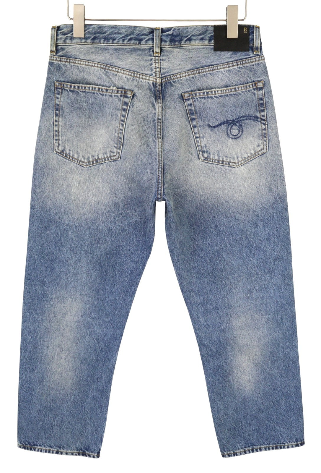 R13 Boyfriend moteriški džinsai, 28 Jasper trumpinti iki kulkšnies, išblukintos mėlynos spalvos su užtrauktuku, FW25, RRP699 