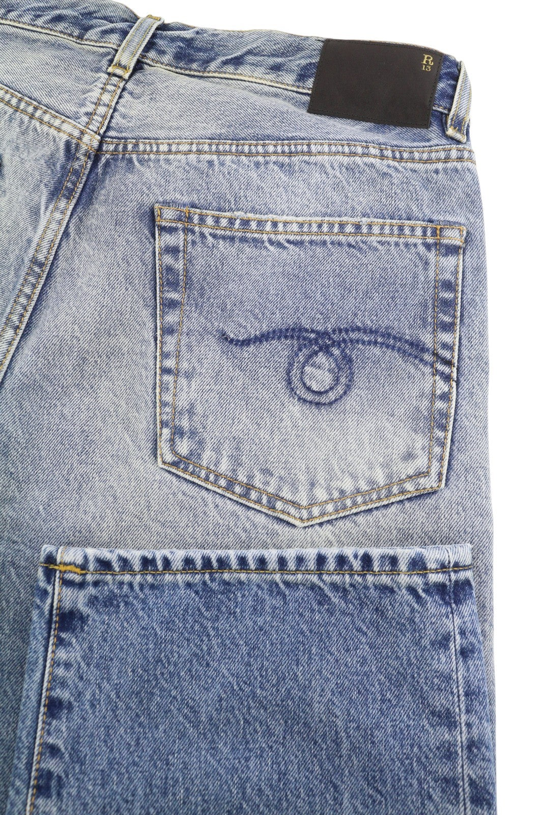 R13 Boyfriend moteriški džinsai, 28 Jasper trumpinti iki kulkšnies, išblukintos mėlynos spalvos su užtrauktuku, FW25, RRP699 