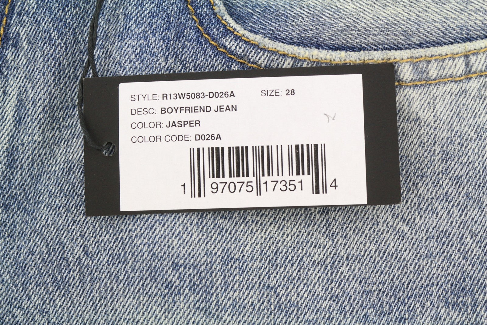 R13 Boyfriend moteriški džinsai, 28 Jasper trumpinti iki kulkšnies, išblukintos mėlynos spalvos su užtrauktuku, FW25, RRP699 