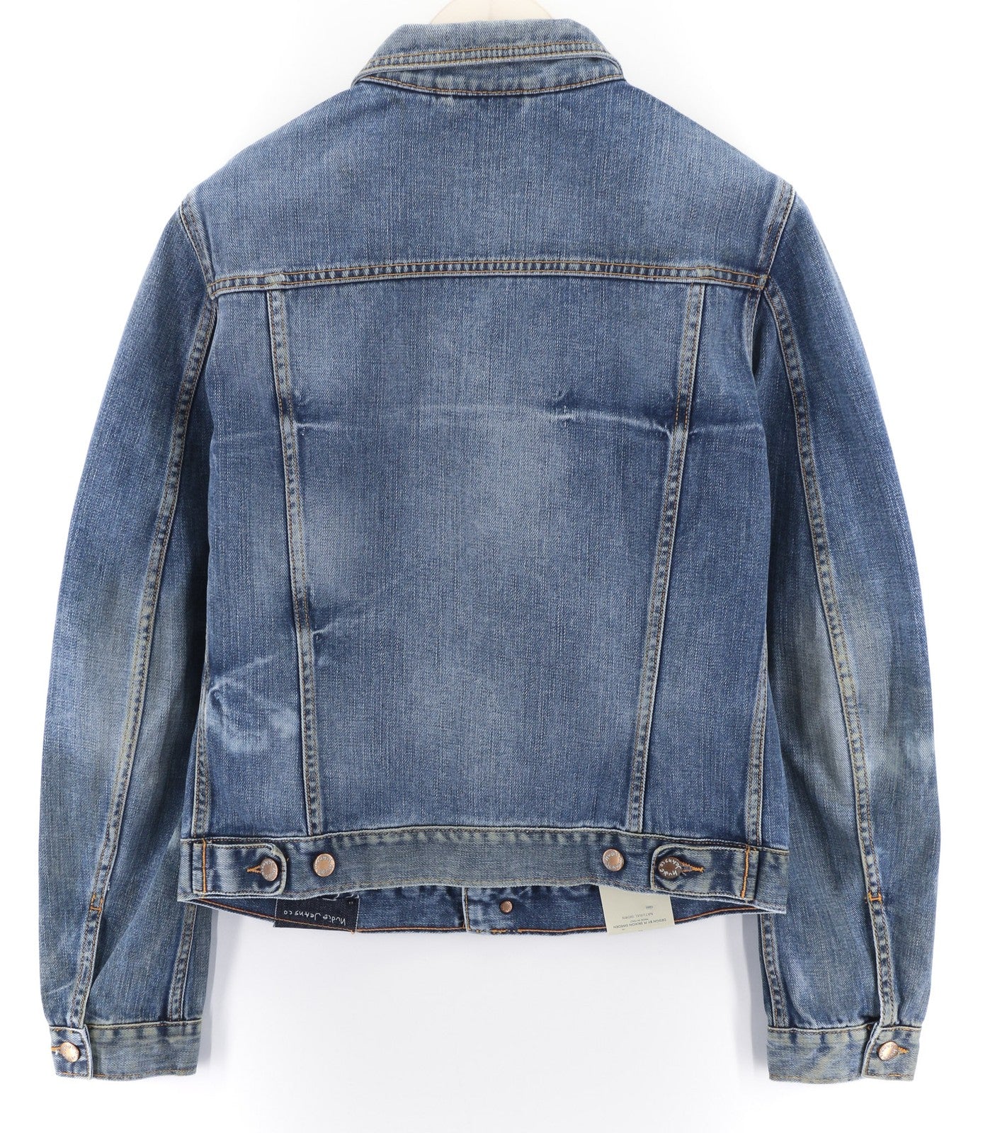 NUDIE JEANS Terry Natural Worn vyriška M dydžio mėlyna išblukusi džinsinė polo striukė su sagomis