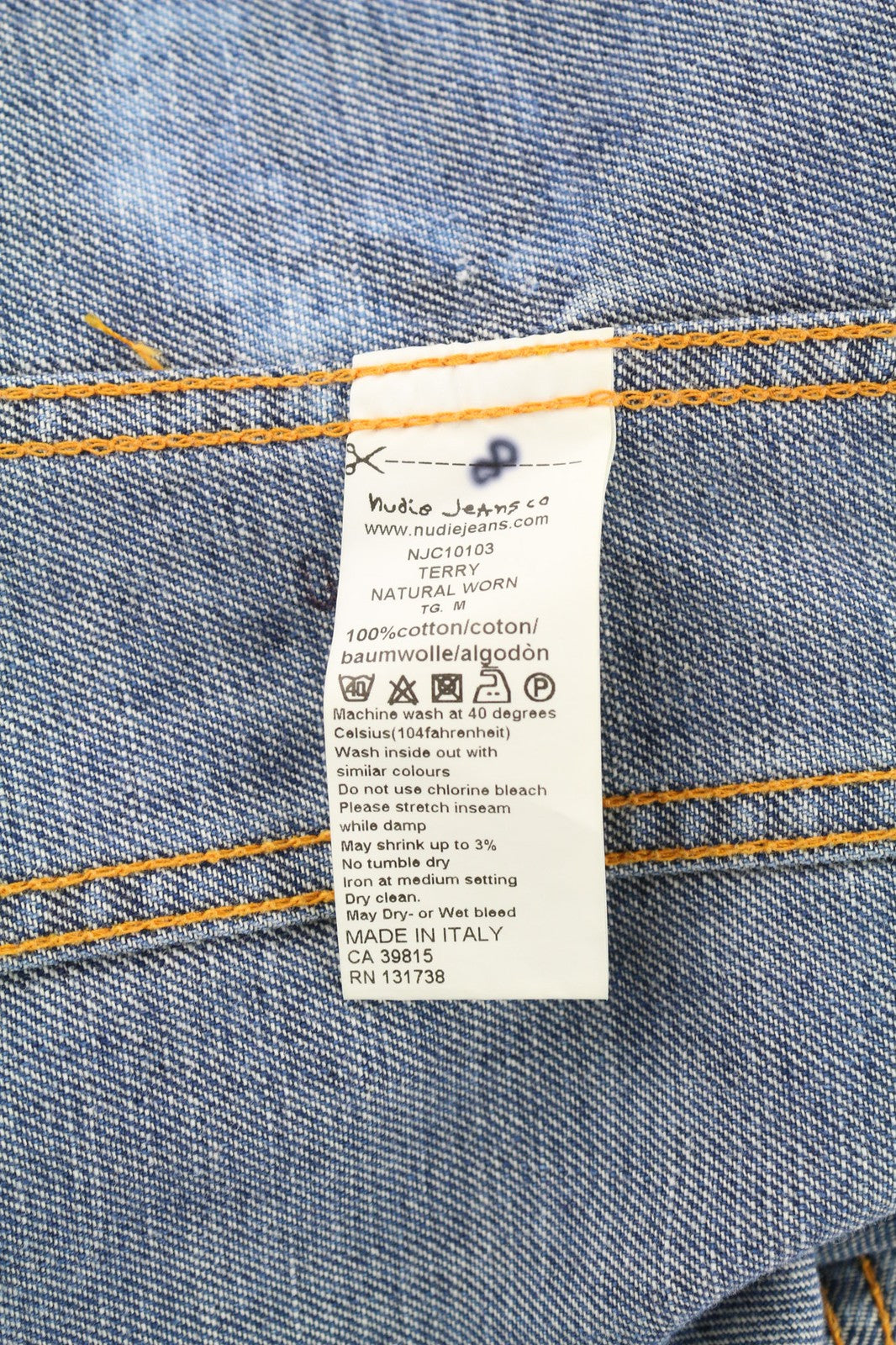 NUDIE JEANS Terry Natural Worn Men's M Blue Faded Denim Polo Button Jacket