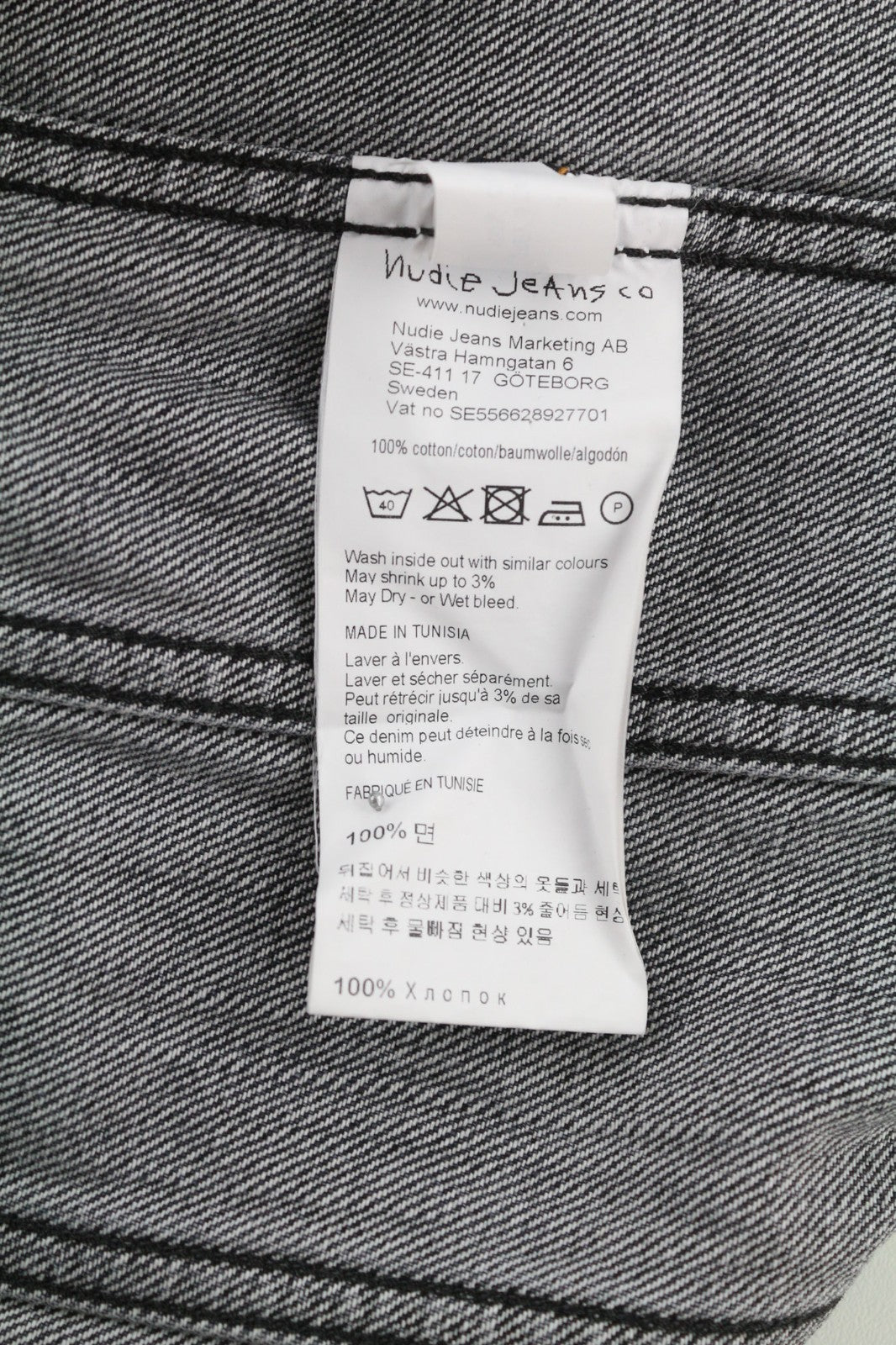 NUDIE JEANS Billy Grey Stardust vyriška S dydžio blukinta džinsinė polo apykaklė 