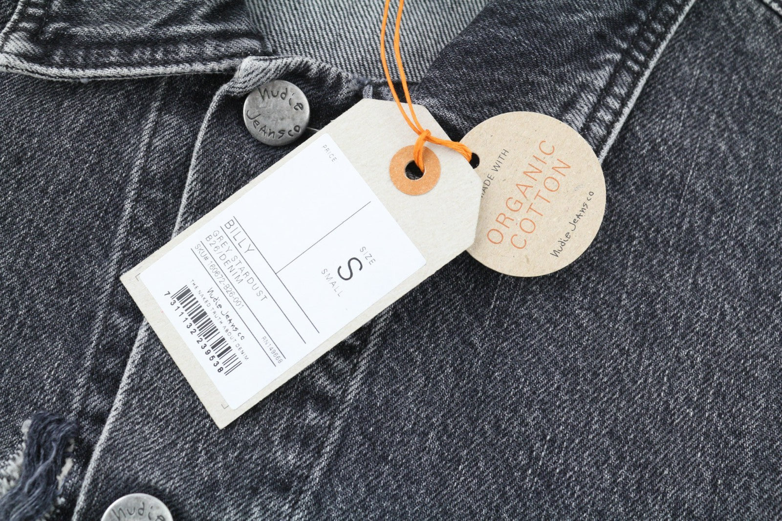 NUDIE JEANS Billy Grey Stardust vyriška S dydžio blukinta džinsinė polo apykaklė 