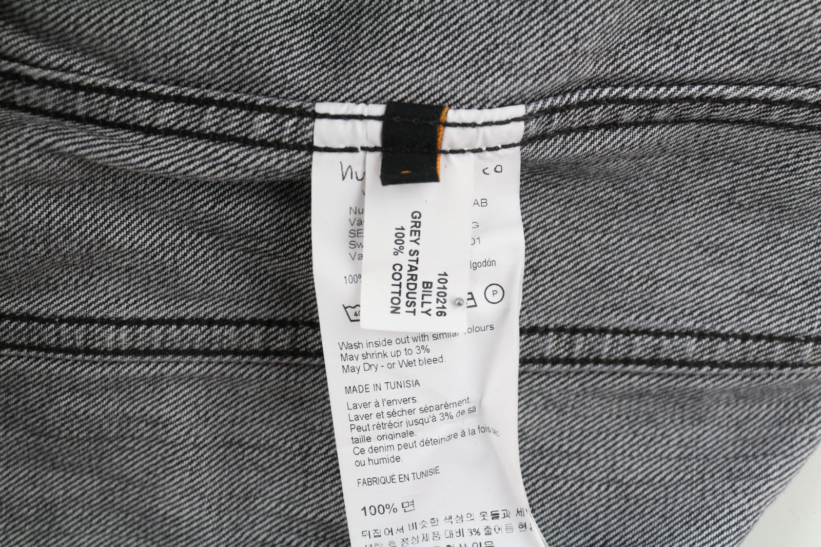 NUDIE JEANS Billy Grey Stardust vyriška S dydžio blukinta džinsinė polo apykaklė 