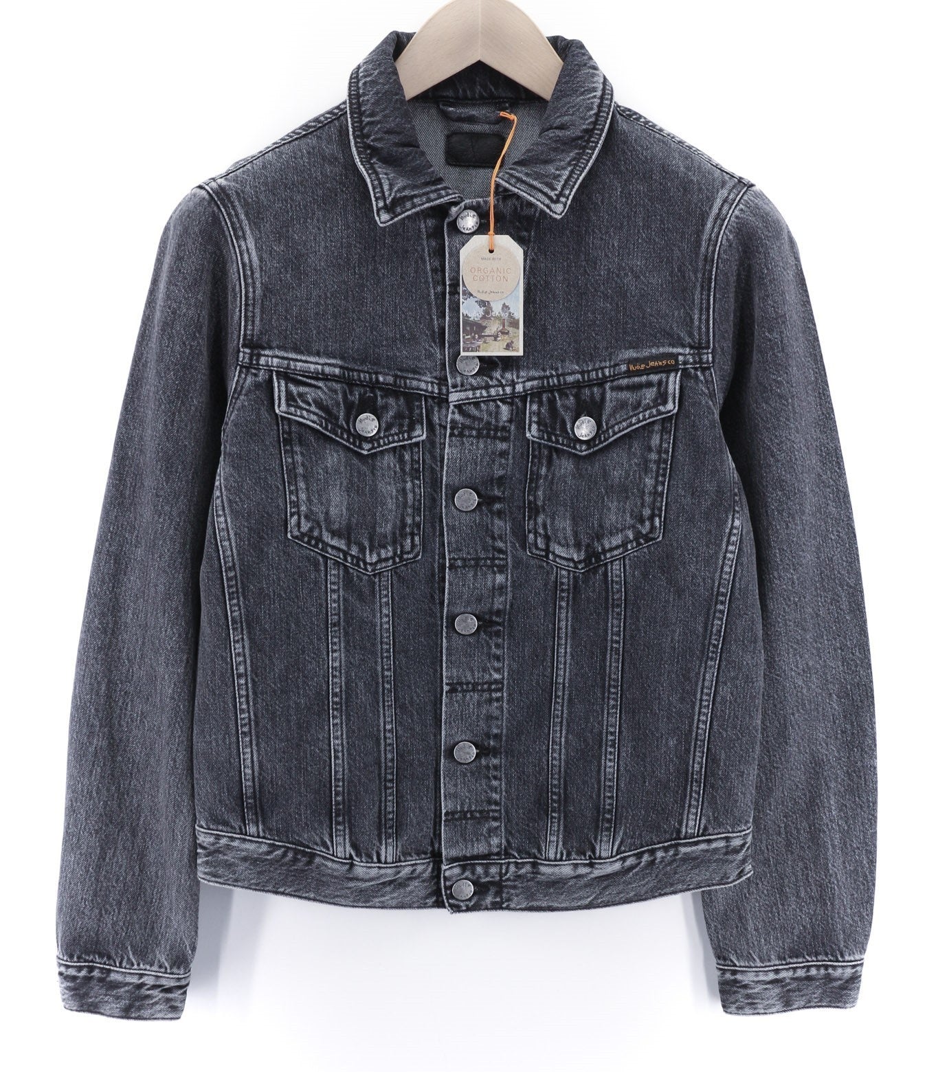 NUDIE JEANS Billy Grey Stardust vyriški S dydžio džinsiniai batai su sagomis ir kišenėmis be pamušalo 