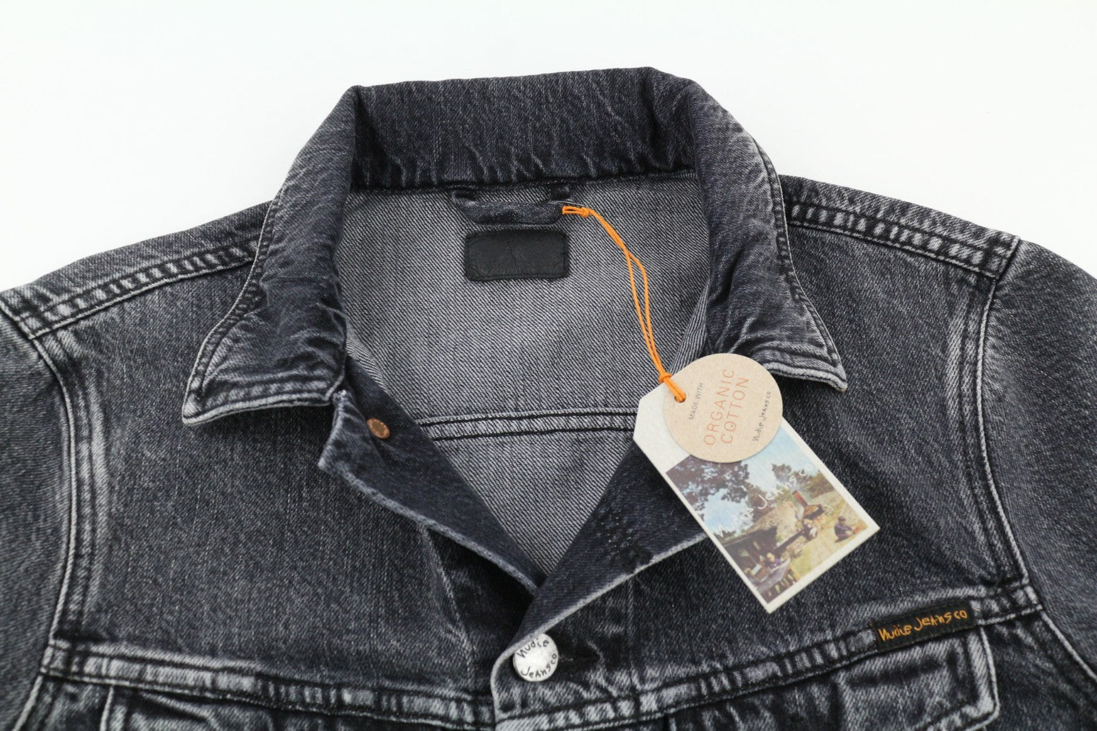 NUDIE JEANS Billy Grey Stardust vyriški S dydžio džinsiniai batai su sagomis ir kišenėmis be pamušalo 