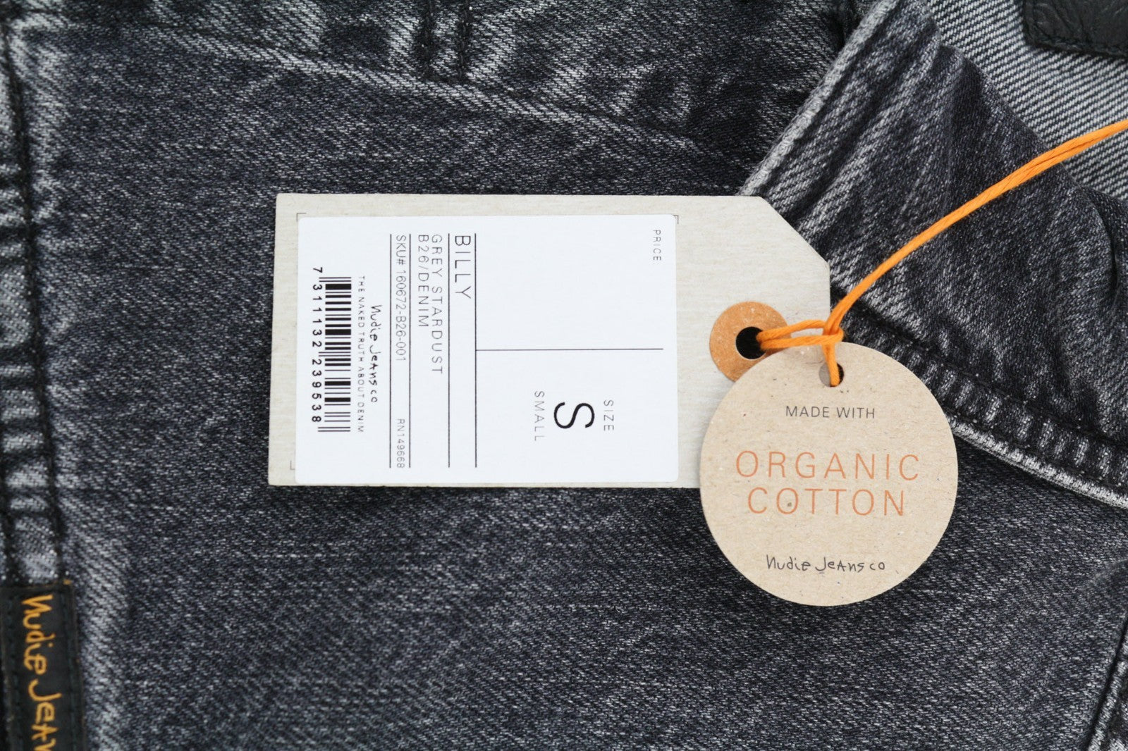 NUDIE JEANS Billy Grey Stardust vyriški S dydžio džinsiniai batai su sagomis ir kišenėmis be pamušalo 