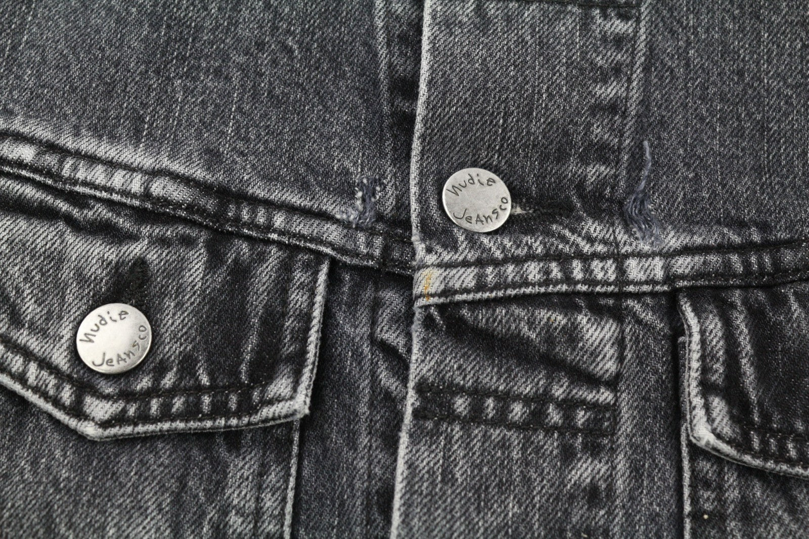 NUDIE JEANS Billy Grey Stardust vyriški polo kaklelio džinsiniai džinsai su sagomis ir pamušalu M dydžio 