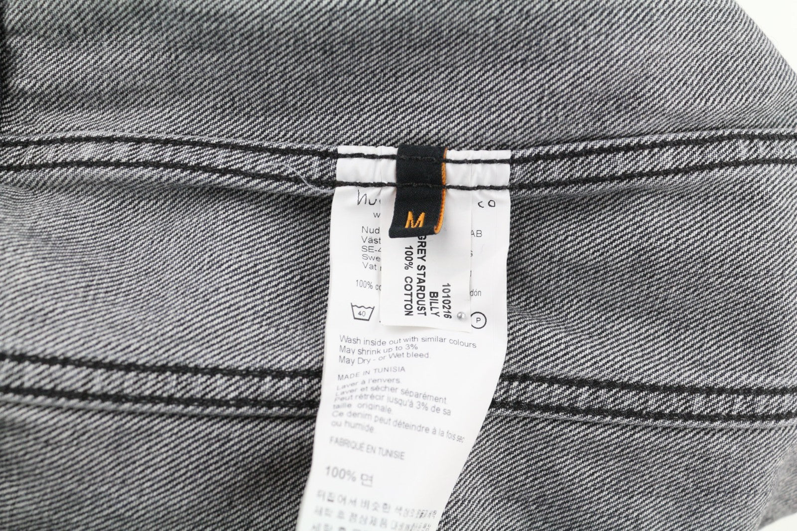 NUDIE JEANS Billy Grey Stardust vyriški polo kaklelio džinsiniai džinsai su sagomis ir pamušalu M dydžio 