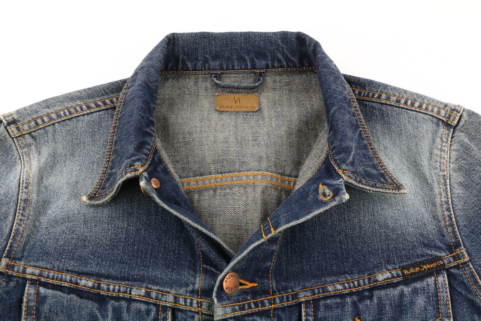 NUDIE JEANS Billy Blue Friend vyriška M dydžio džinsinė striukė su polo apykakle ir organine medvilne 