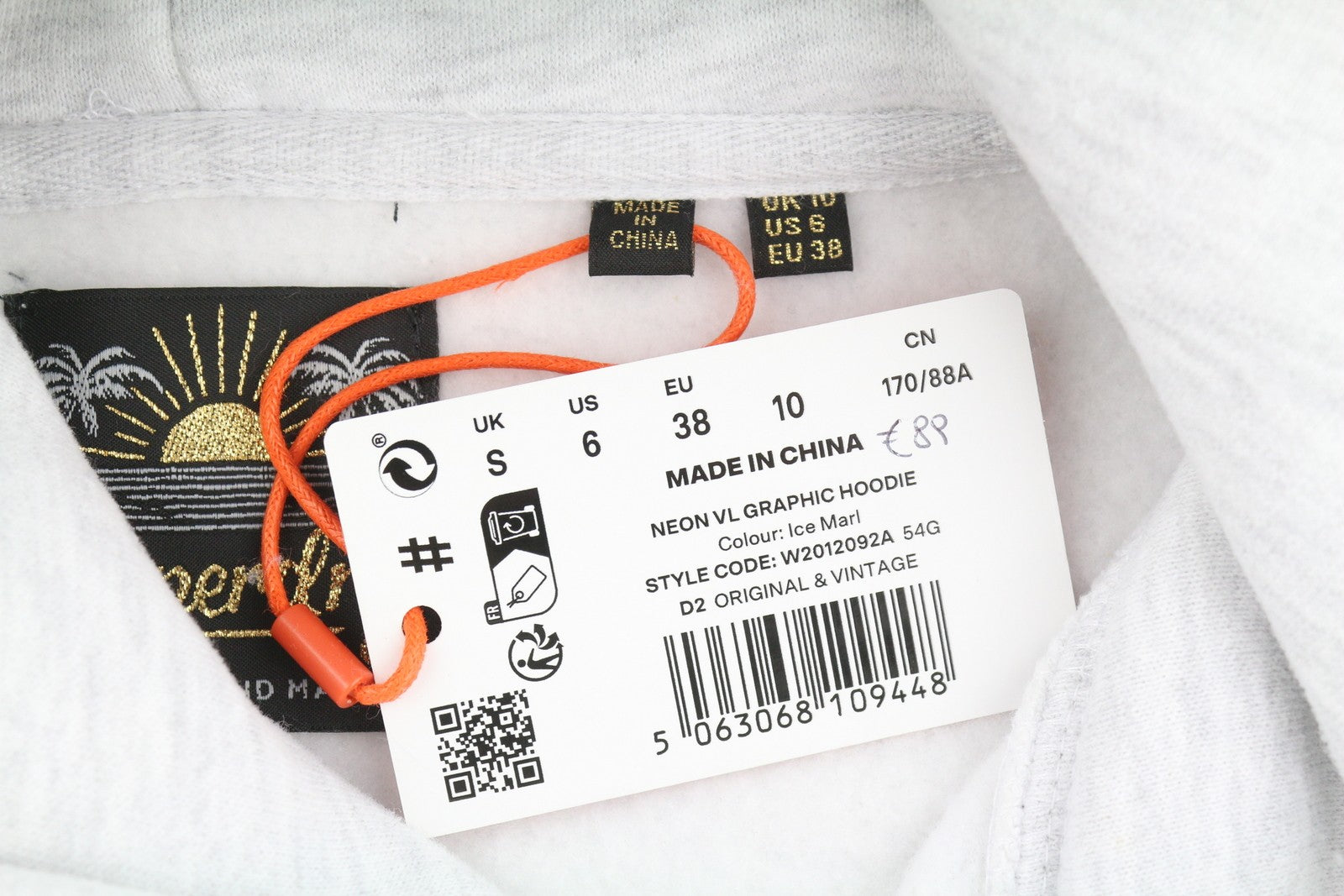 SUPERDRY Neon VL Graphic Women Hoodie EU38 Melange Grey Kangaroo Logo Pullover