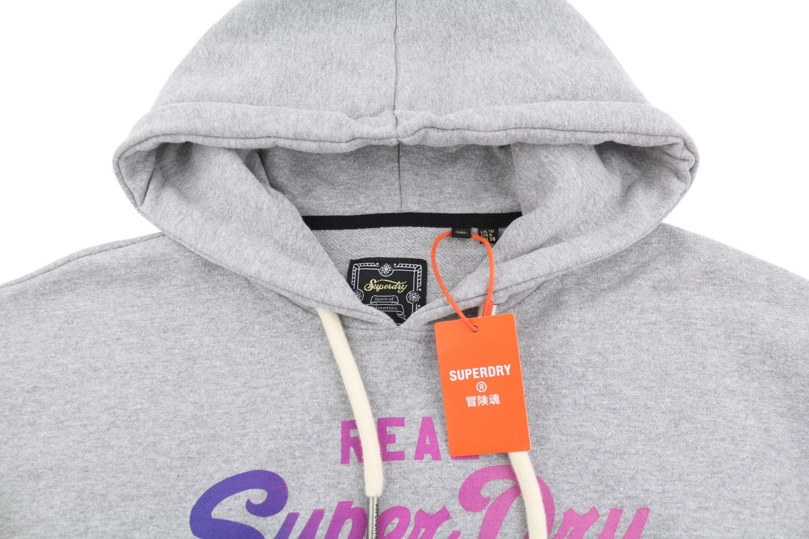 SUPERDRY Tonal VL Graphic Women Hoodie EU38 Melange Grey Kangaroo Logo Pullover