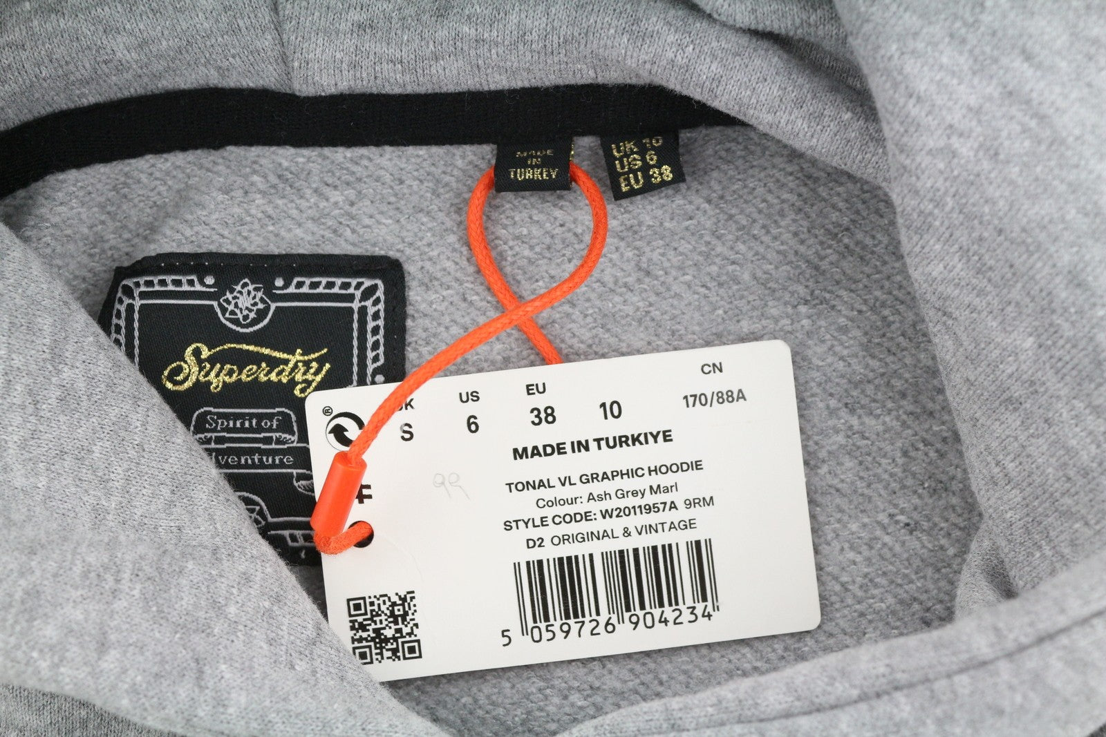 SUPERDRY Tonal VL Graphic Women Hoodie EU38 Melange Grey Kangaroo Logo Pullover