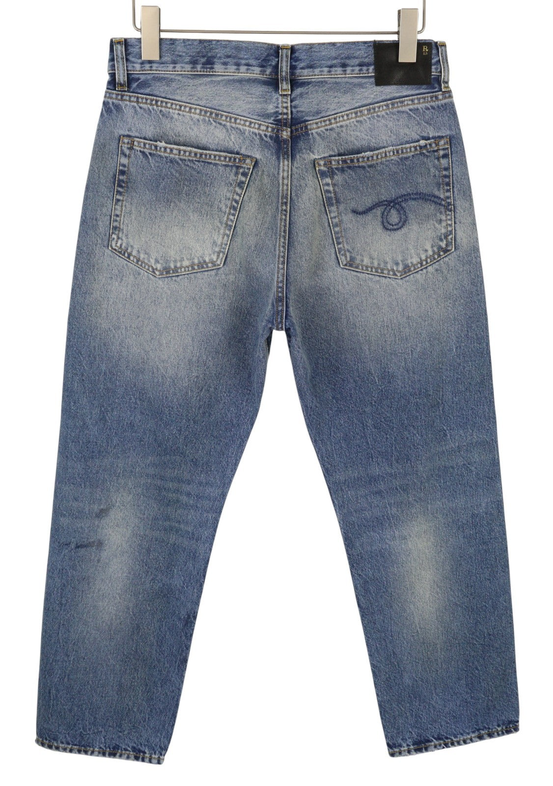 R13 Boyfriend Women Jeans 27 Jasper Cropped Whiskers Faded Blue PF25 RRP699