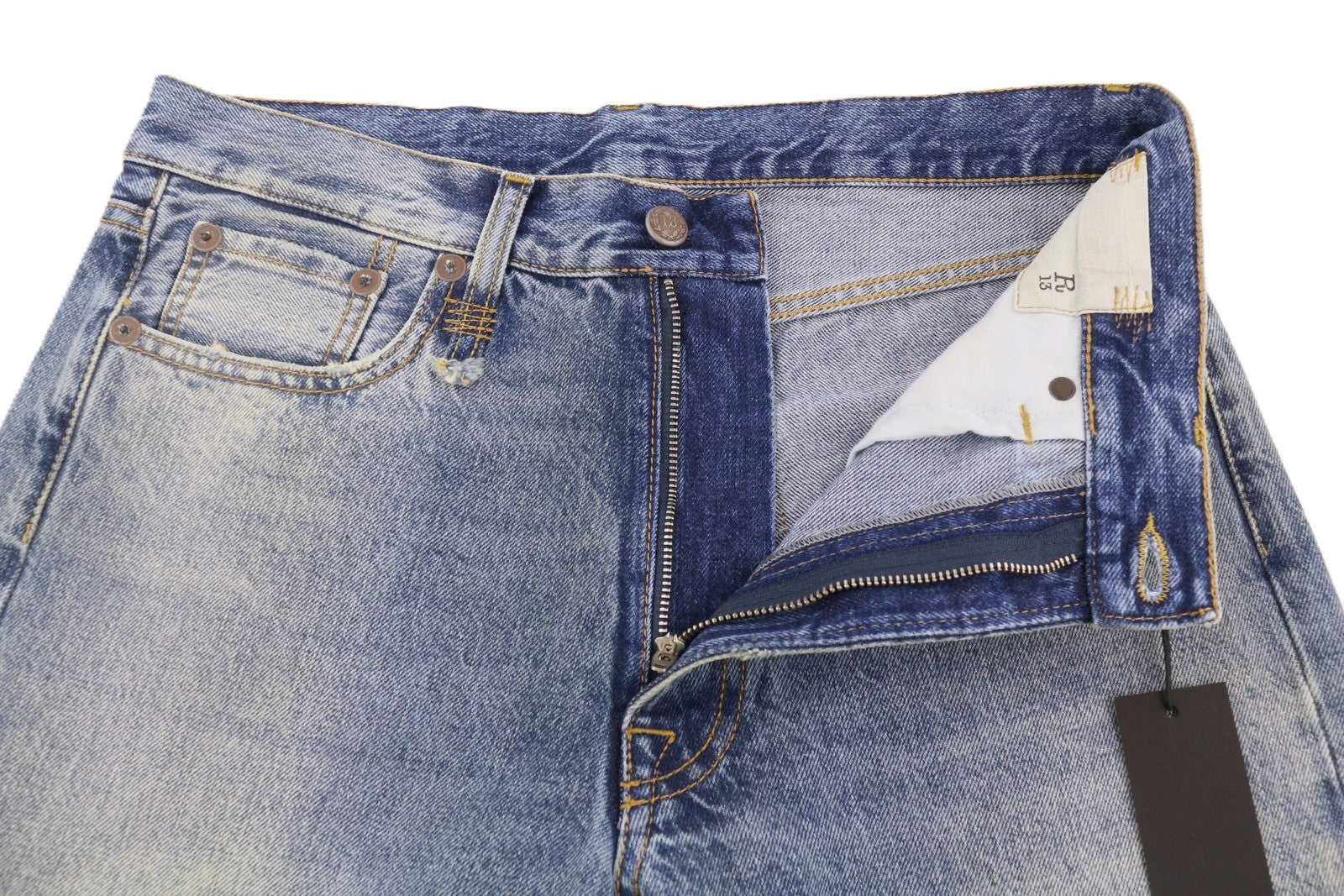 R13 Boyfriend Women Jeans 27 Jasper Cropped Whiskers Faded Blue PF25 RRP699