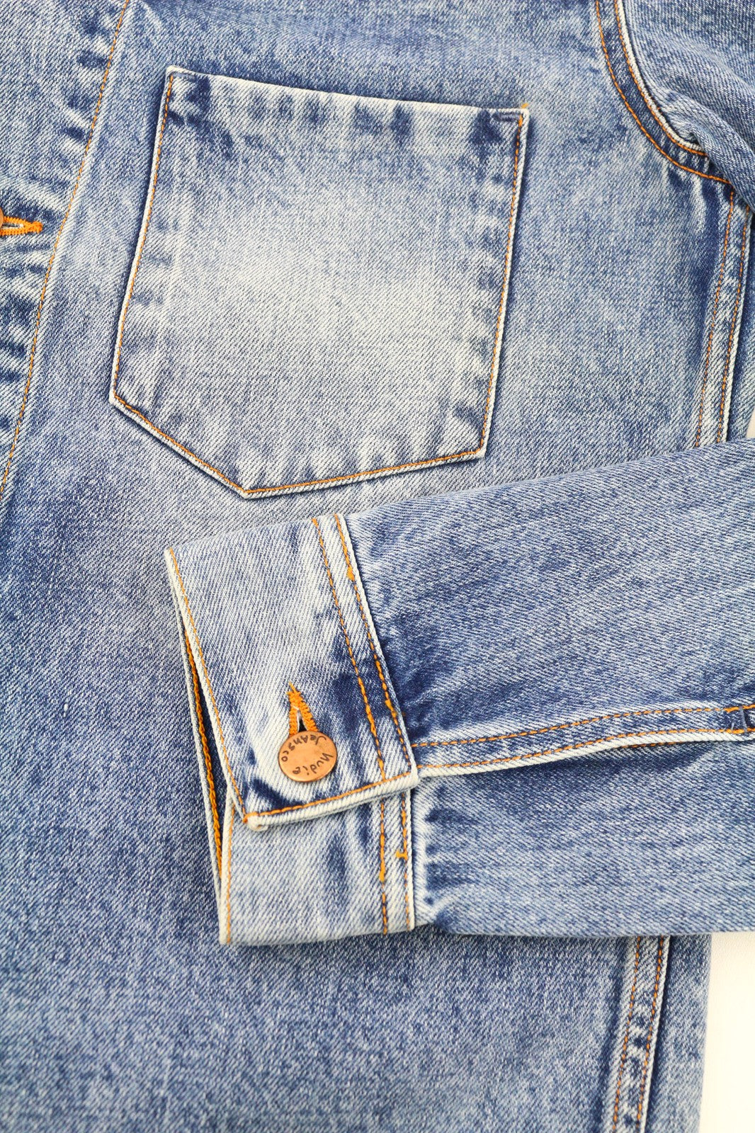 NUDIE JEANS Ronny Rig Bossa Hawk Men's M Faded Blue Denim Polo Jacket