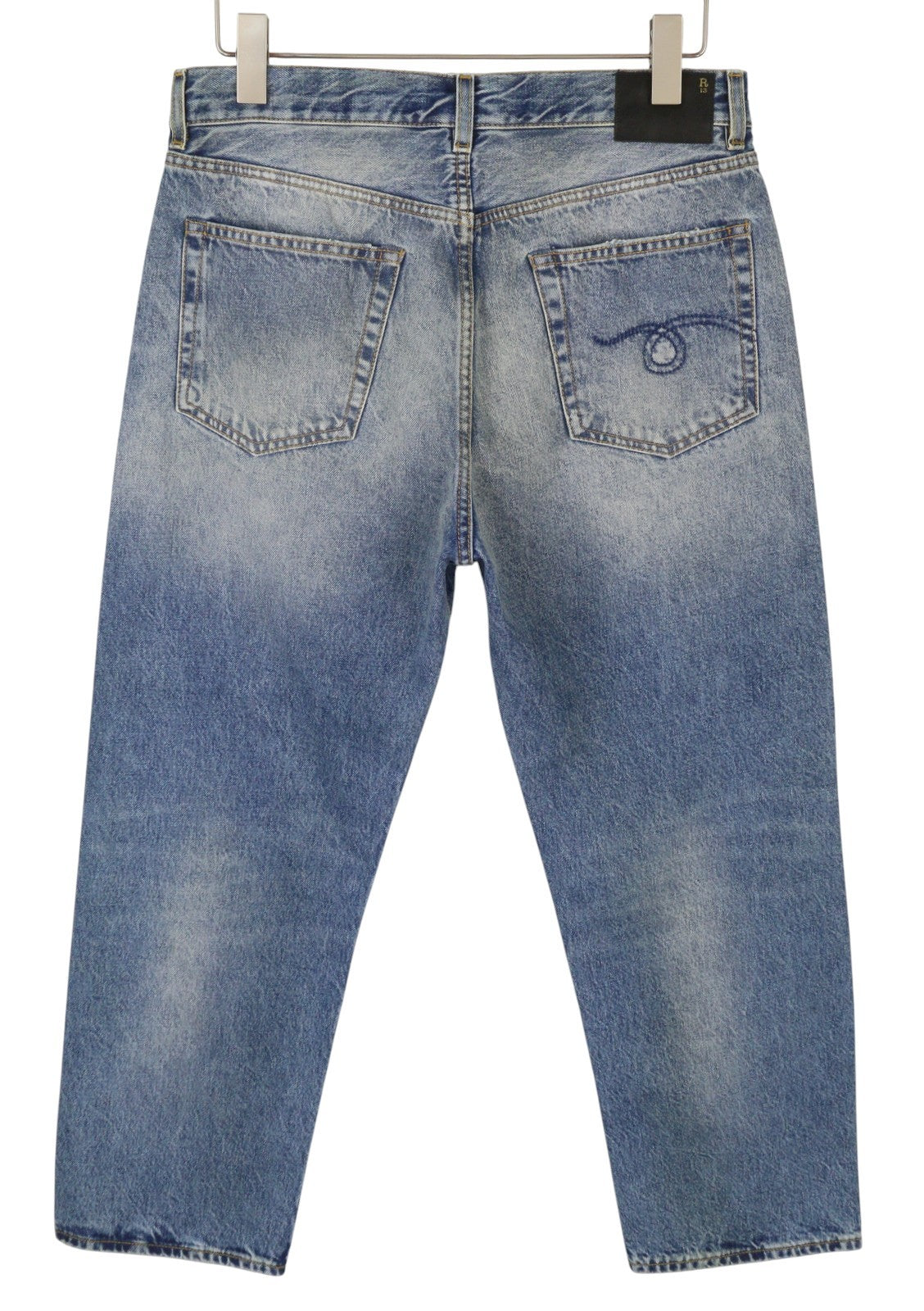 R13 Boyfriend Women Jeans 28 Jasper Cropped Whiskers Faded Blue FW25 RRP699