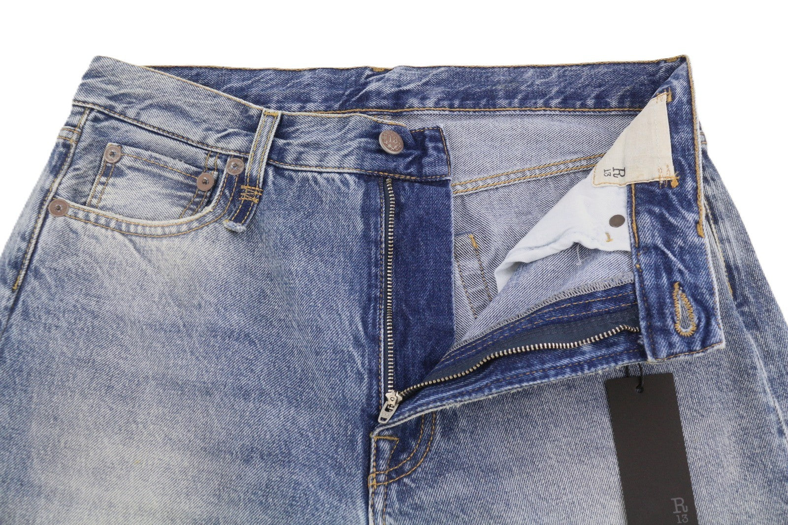 R13 Boyfriend moteriški džinsai, 28, Jasper trumpinti ūsai, išblukusi mėlyna spalva, FW25, RRP699 