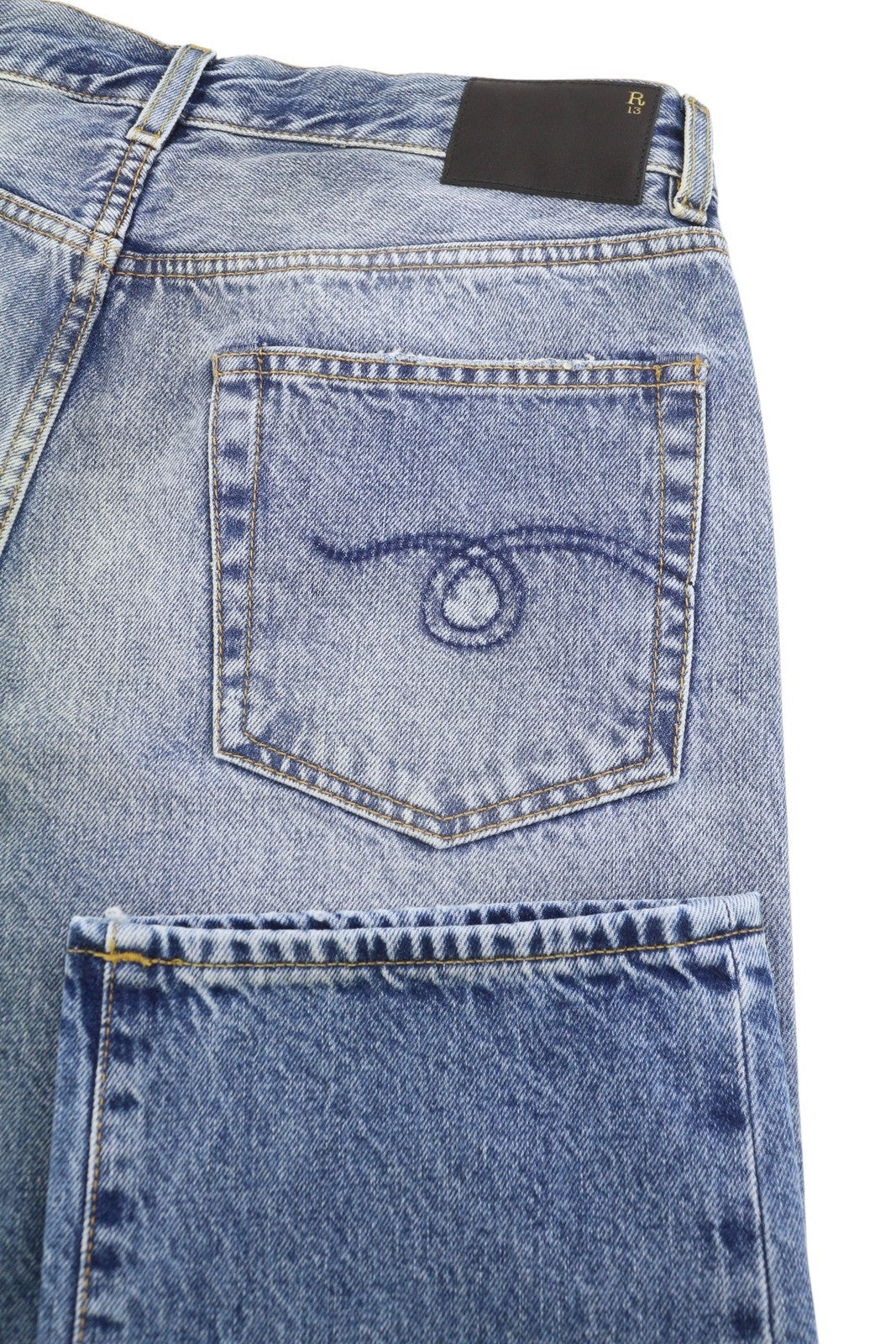 R13 Boyfriend Women Jeans 28 Jasper Cropped Whiskers Faded Blue FW25 RRP699