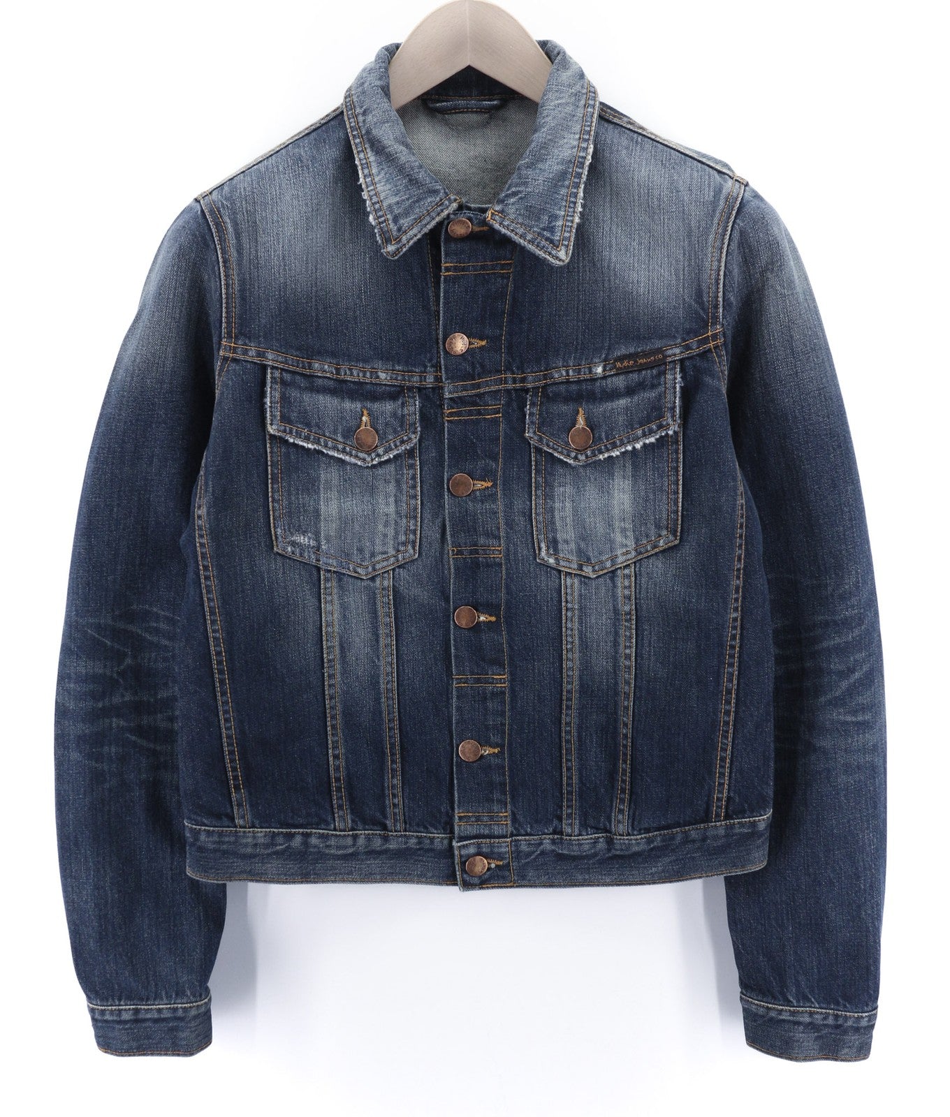 NUDIE JEANS Terry Org. Kontrastingi vyriški S dydžio mėlyni polo marškinėliai išblukinto organinio džinso 