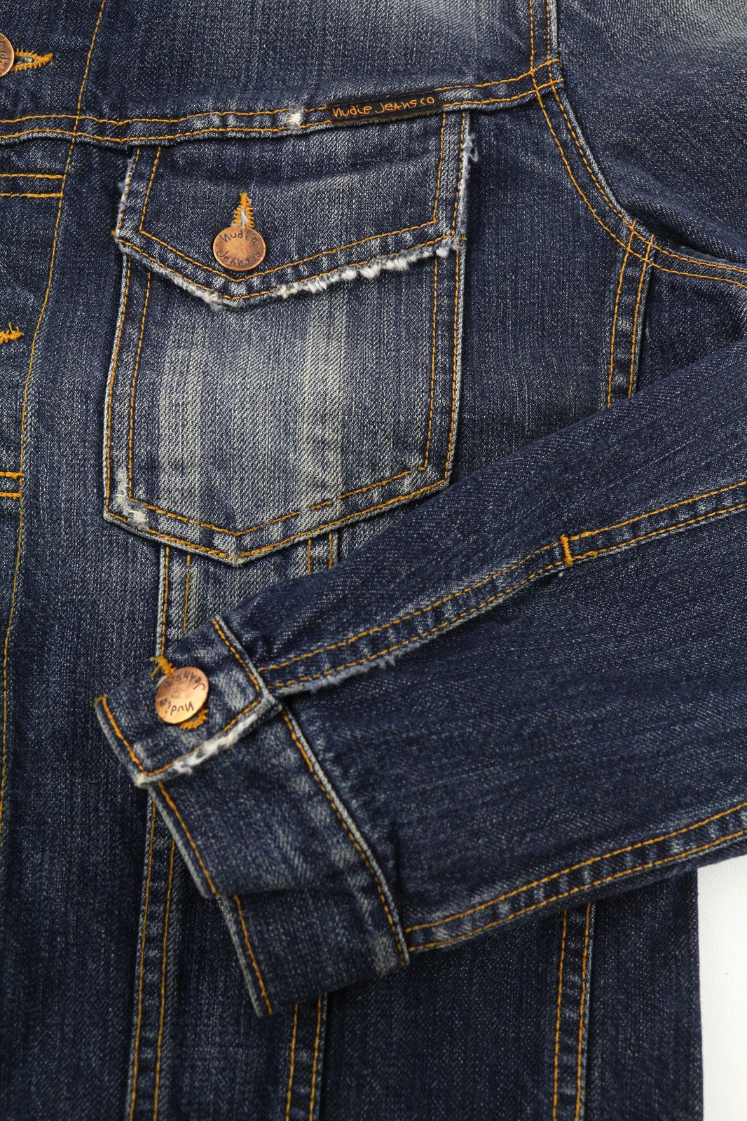 NUDIE JEANS Terry Org. Kontrastingi vyriški S dydžio mėlyni polo marškinėliai išblukinto organinio džinso 