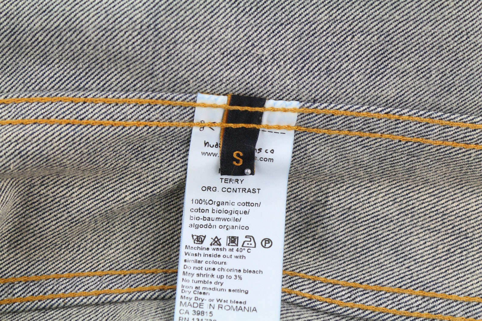 NUDIE JEANS Terry Org. Kontrastingi vyriški S dydžio mėlyni polo marškinėliai išblukinto organinio džinso 