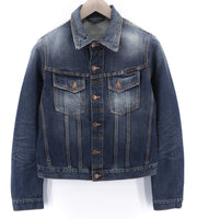 NUDIE JEANS Terry Org. kontrastingi vyriški S dydžio išblukinto džinso polo marškinėliai su dirbtiniais raštais 