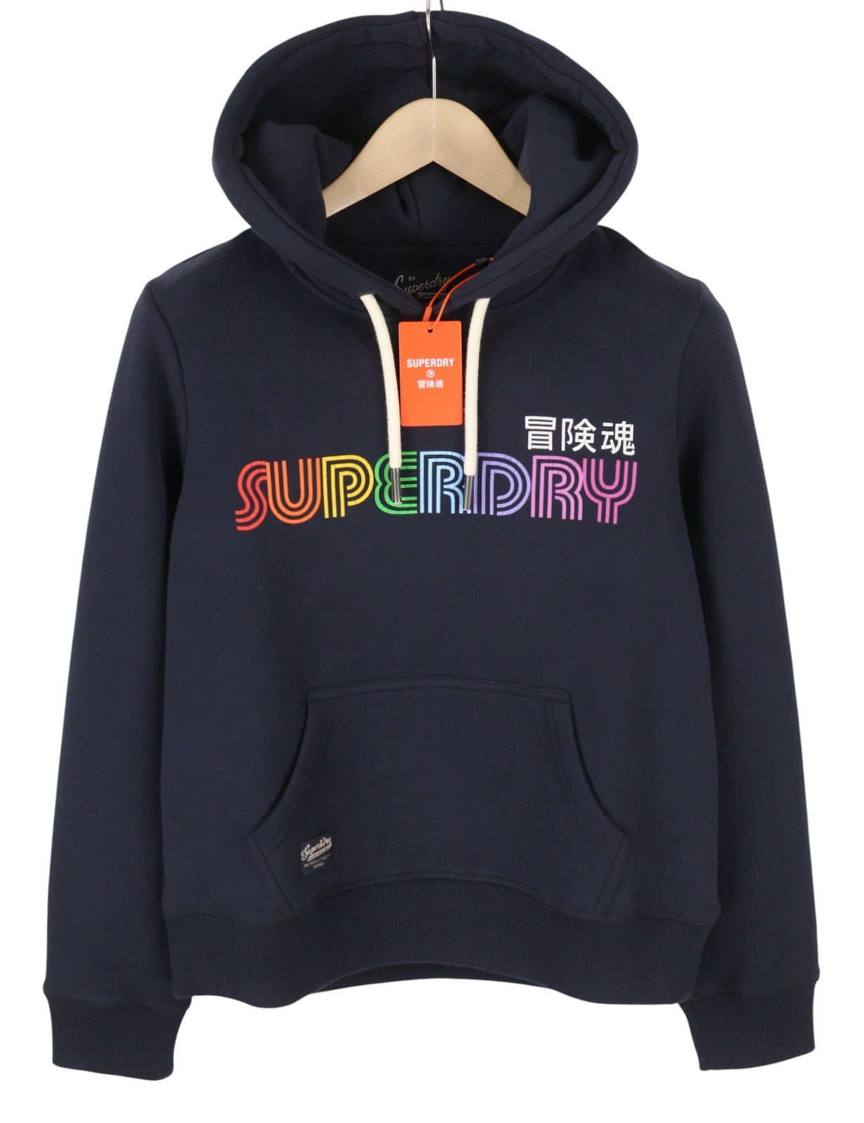 SUPERDRY Rainbow Logo Graphic moteriškas džemperis su gobtuvu, 38 dydžio, mėlynas, megztinis su kengūros kišene 
