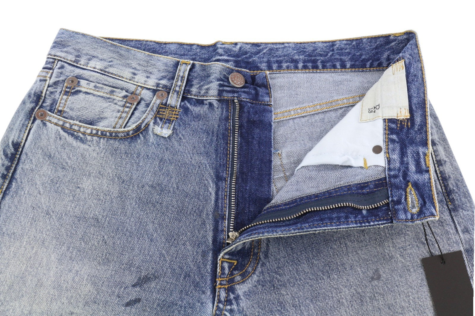 R13 Boyfriend Women Jeans 26 Jasper Cropped Whiskers Faded Blue PF25 RRP699