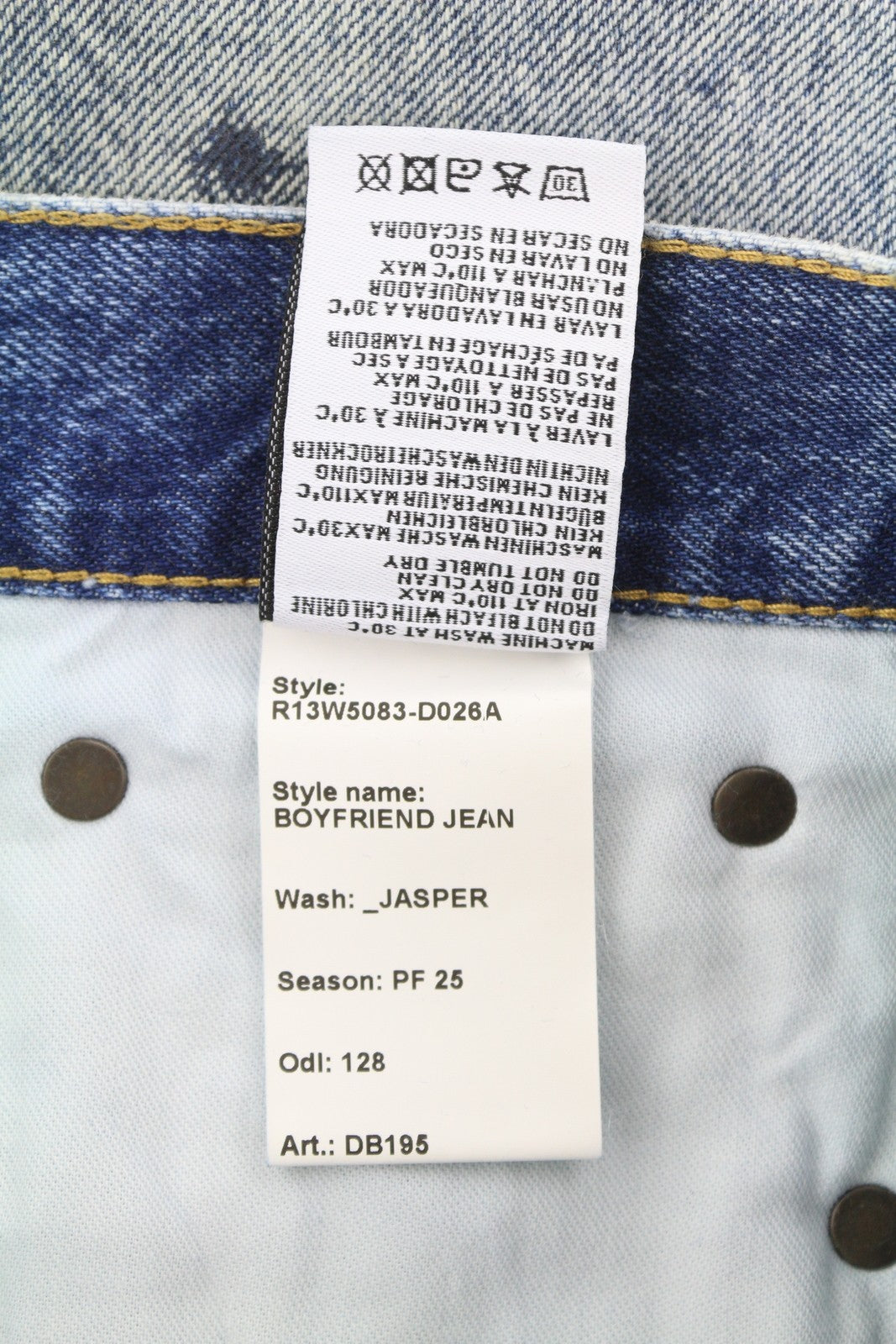 R13 Boyfriend Women Jeans 26 Jasper Cropped Whiskers Faded Blue PF25 RRP699