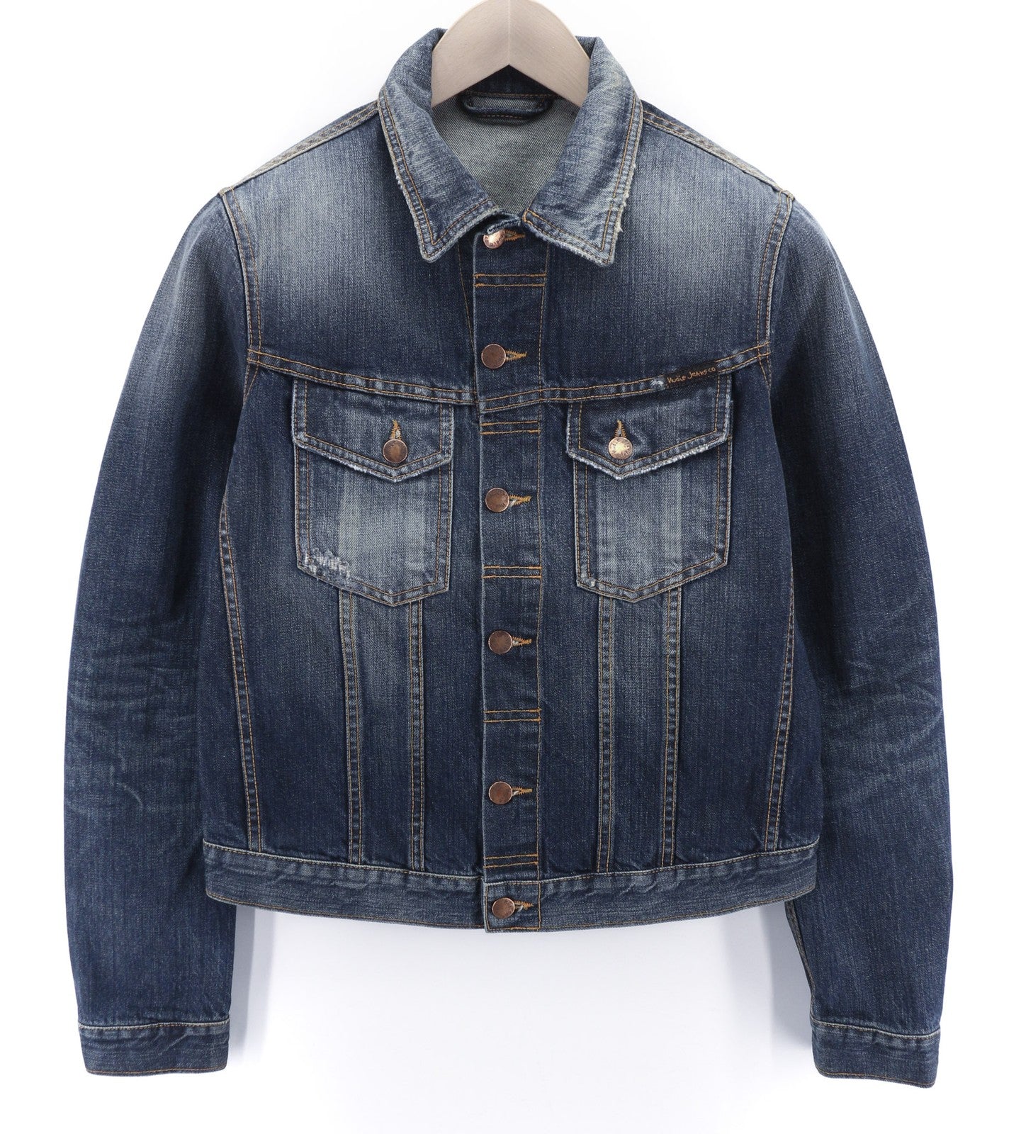 NUDIE JEANS Terry Org. kontrastingi vyriški S dydžio polo marškinėliai su išblukusiu džinsu 