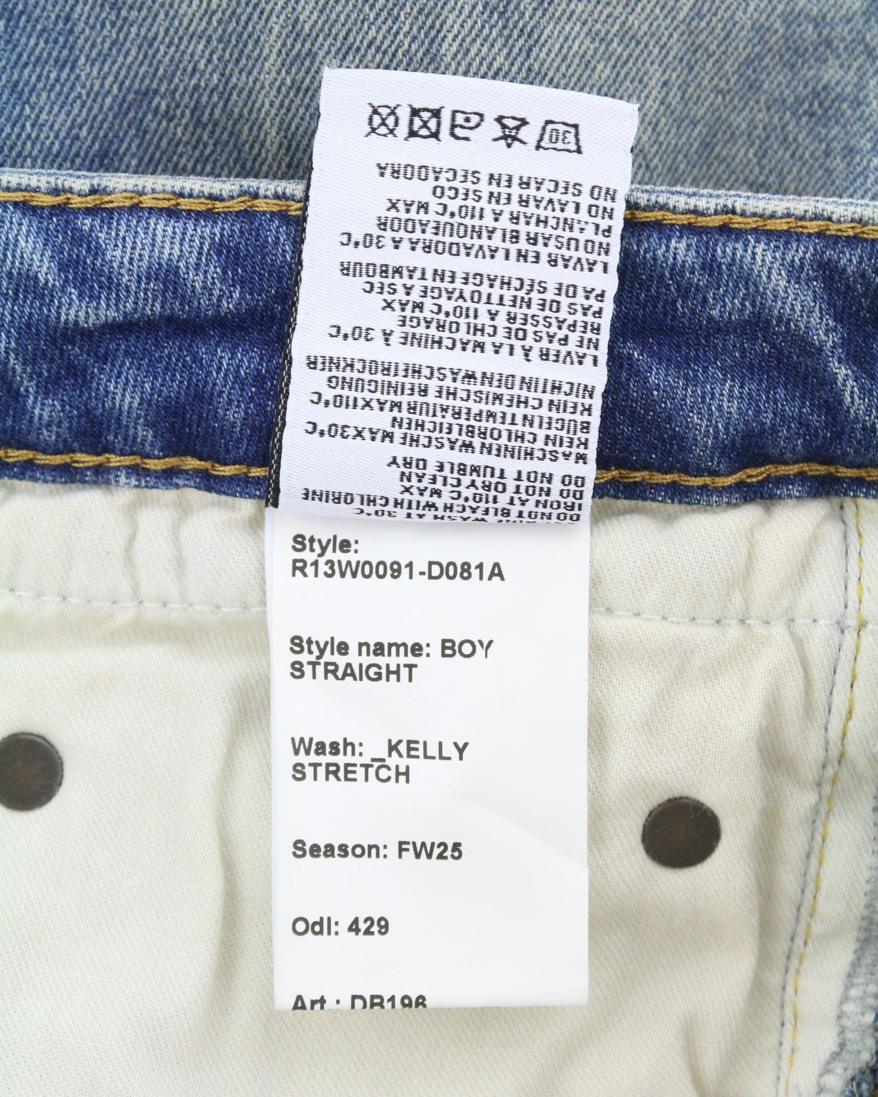 R13 Boy Straight Women Jeans 31 Kelly Stretch Cropped Washed Blue FW25 RRP699