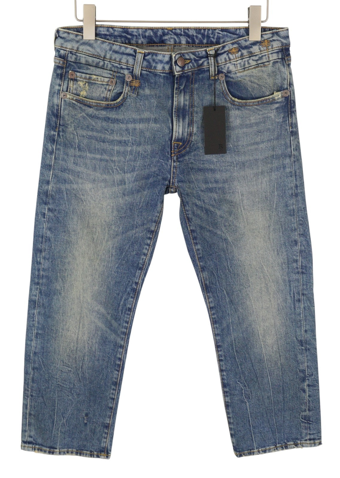 R13 berniukiški tiesūs moteriški džinsai 31 Kelly tamprūs trumpinti skalbtos mėlynos spalvos FW25 RRP699 