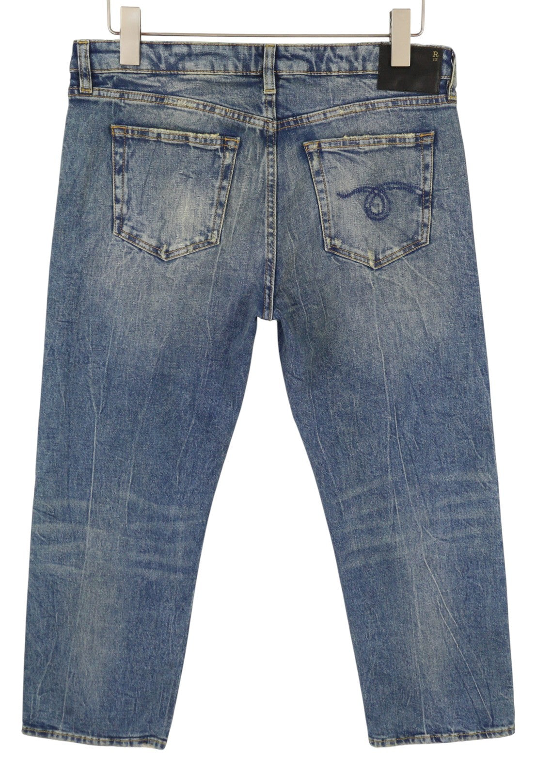 R13 Boy Straight Women Jeans 31 Kelly Stretch Cropped Washed Blue FW25 RRP699