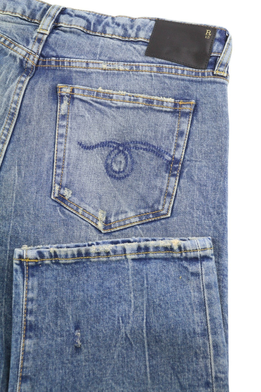 R13 Boy Straight Women Jeans 31 Kelly Stretch Cropped Washed Blue FW25 RRP699