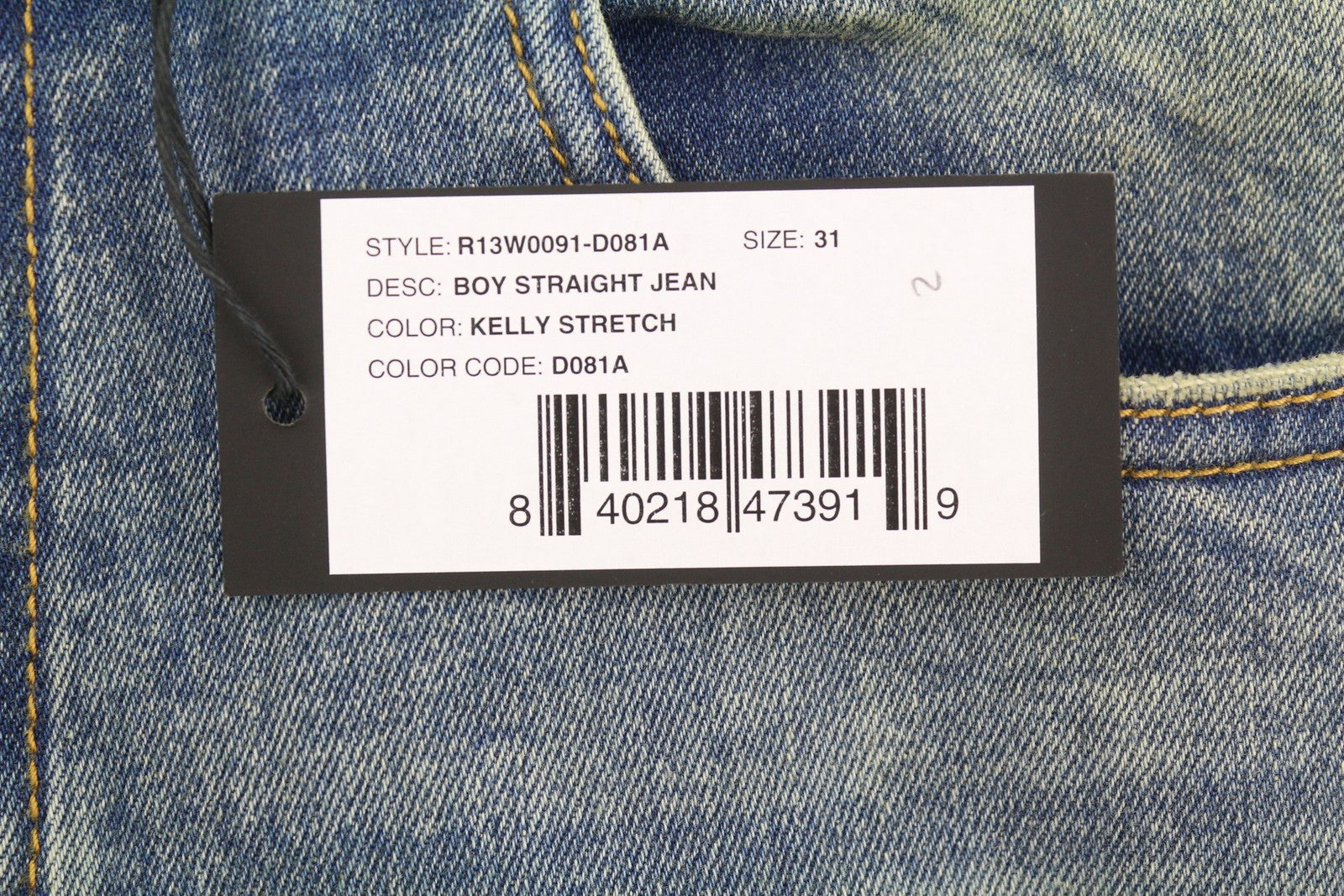 R13 Boy Straight Women Jeans 31 Kelly Stretch Cropped Washed Blue FW25 RRP699