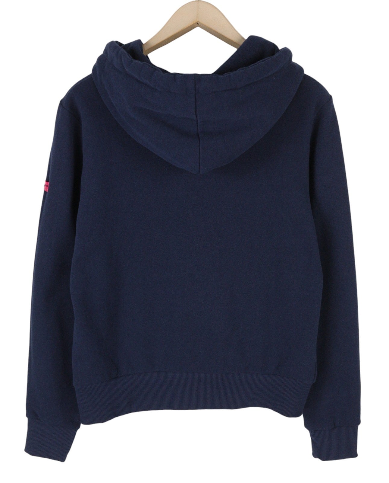 SUPERDRY La VL Graphic moteriškas džemperis su gobtuvu, 38 dydžio, tamsiai mėlynas, su kengūros kišene. 