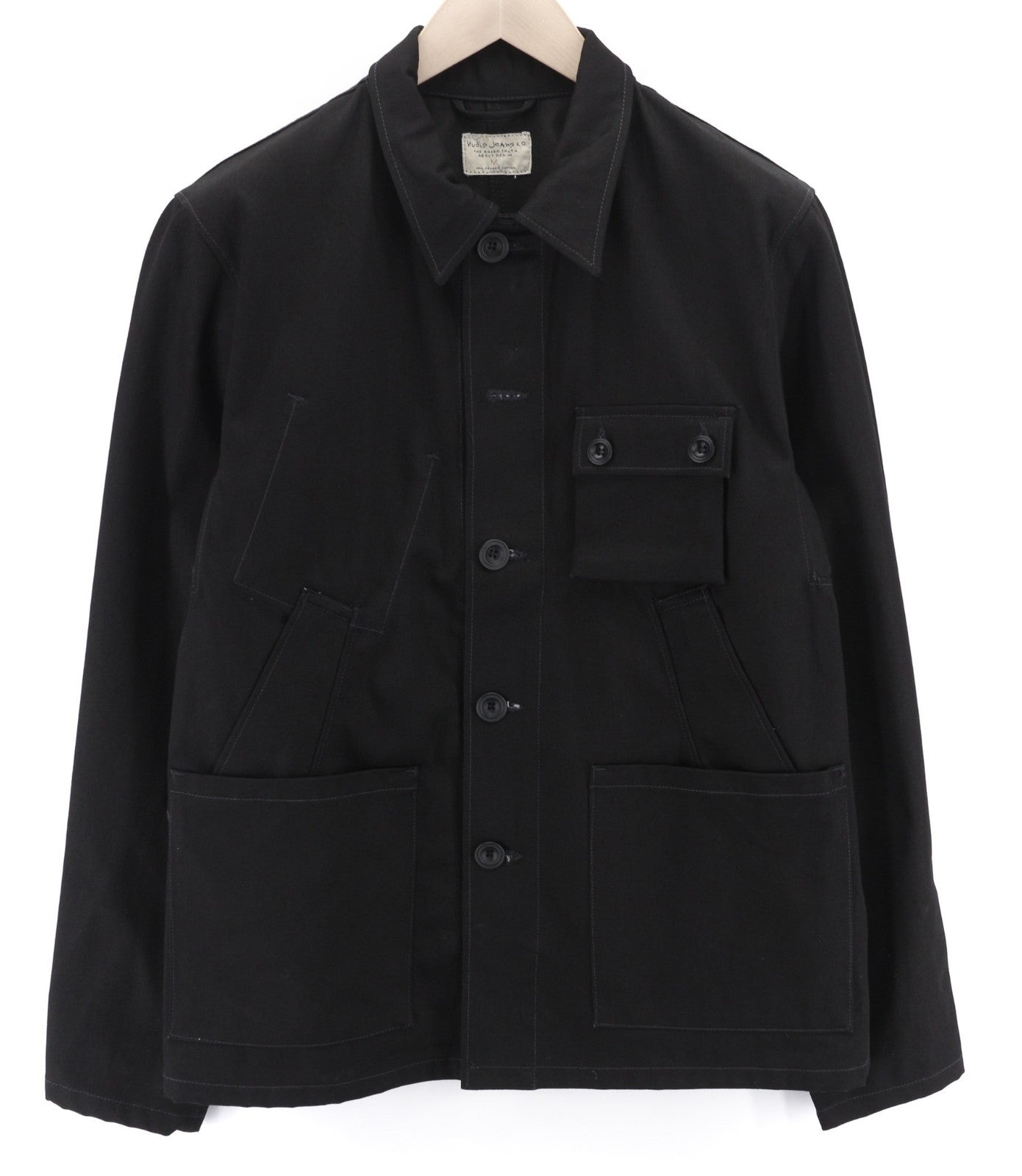 NUDIE JEANS 81715 vyriška M dydžio juoda džinsinė striukė su polo apykakle, ekologiška medvilne 