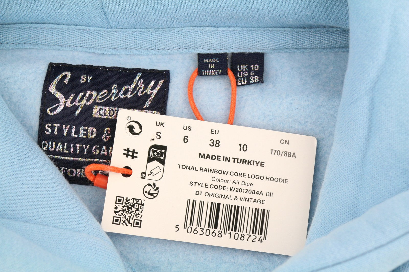 SUPERDRY Tonal Rainbow Core Logo moteriškas džemperis su gobtuvu, 38 dydžio, mėlynas, megztinis su kengūros kišene 